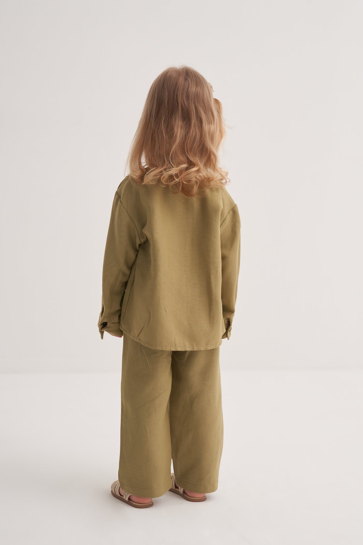 Unisex Çocuk Dökümlü Pamuklu Düğmeli Pantolon Yeşil