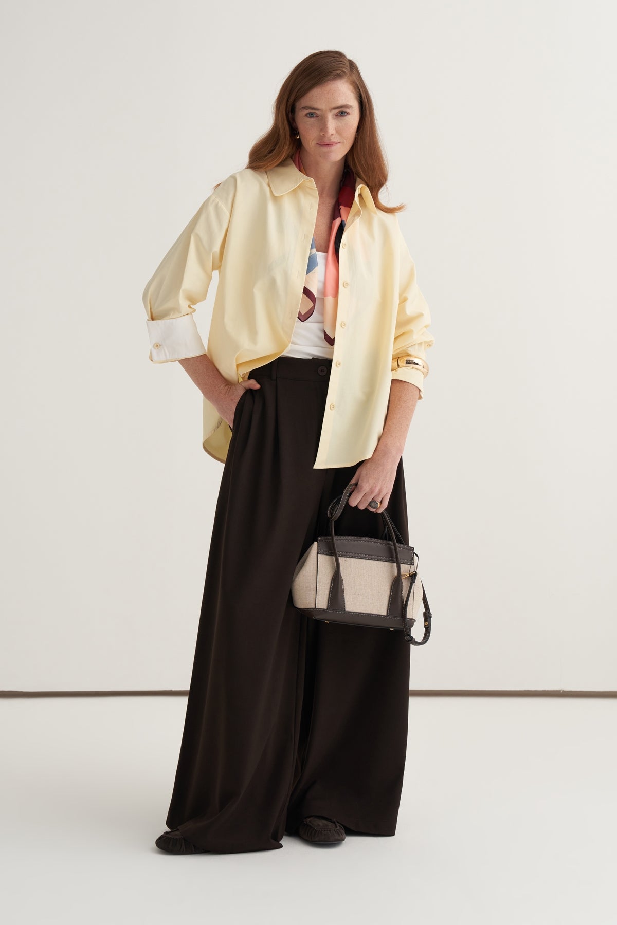 Kadın Poplin Kontrast Manşetli Gömlek Tereyağı