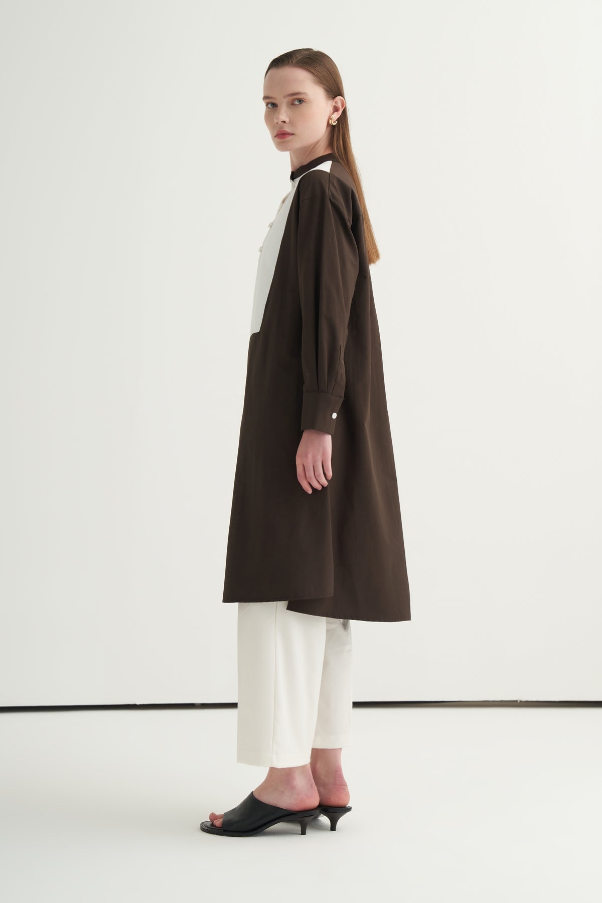 Kadın Hakim Yaka Kontrast Tunik Kahve