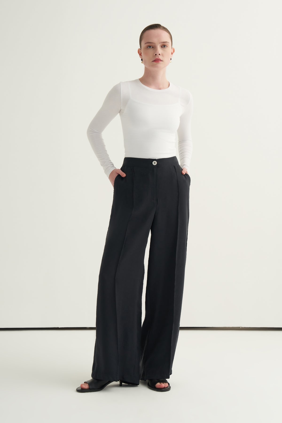 Kadın Modal Nervürlü Palazzo Pantolon Siyah