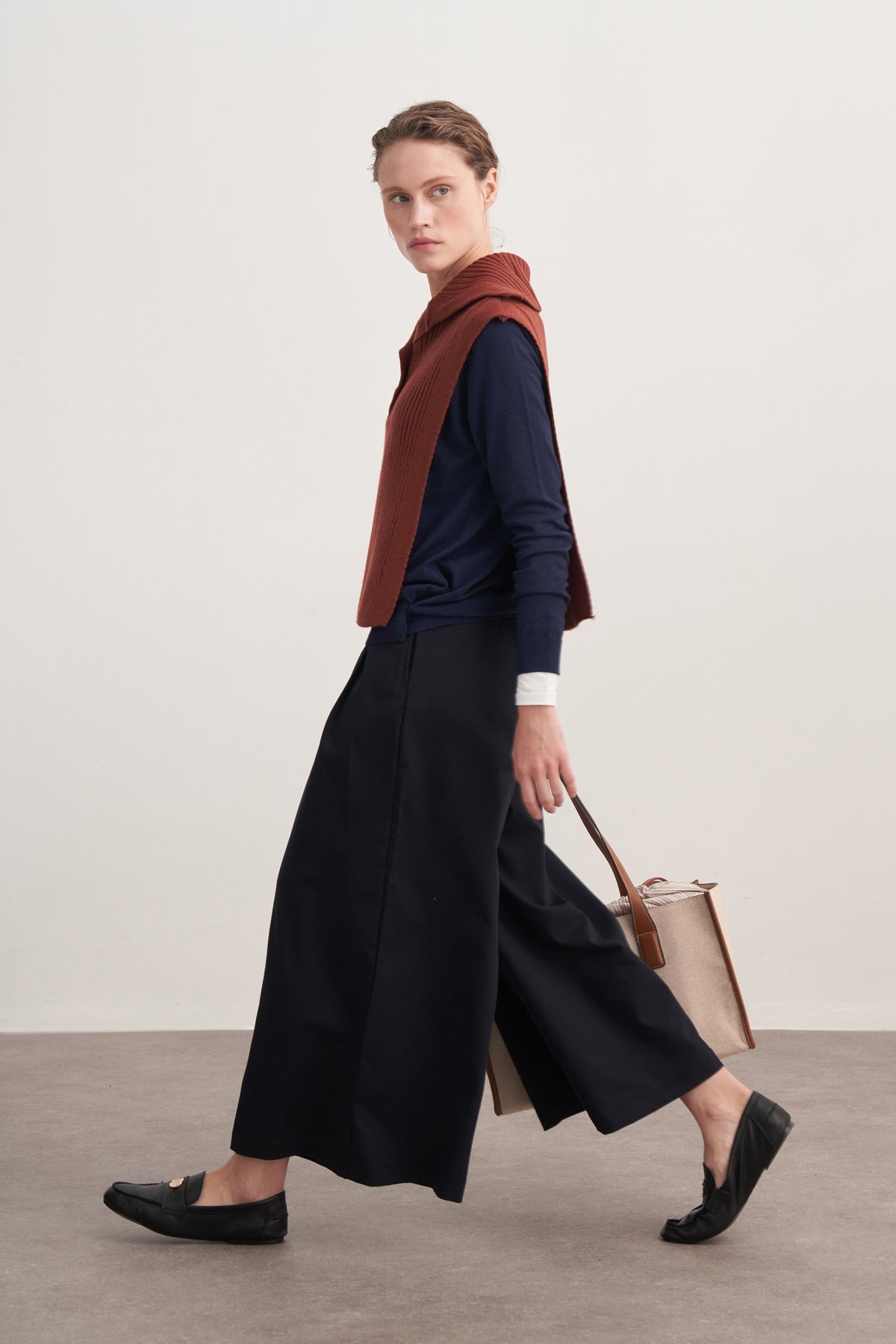 Kadın Gabardin Çift Pile Pantolon Lacivert