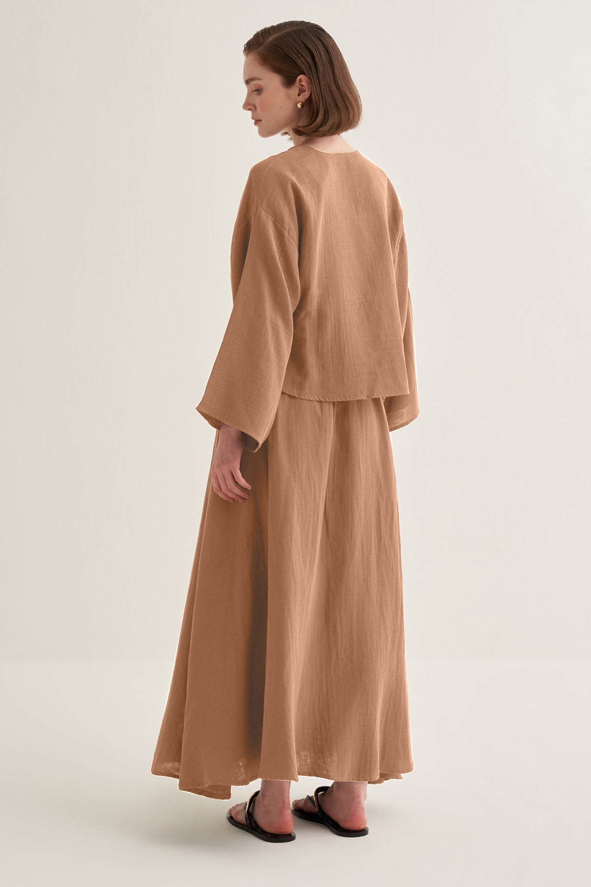 Kadın Müslin Kimono Etek Takım Vizon