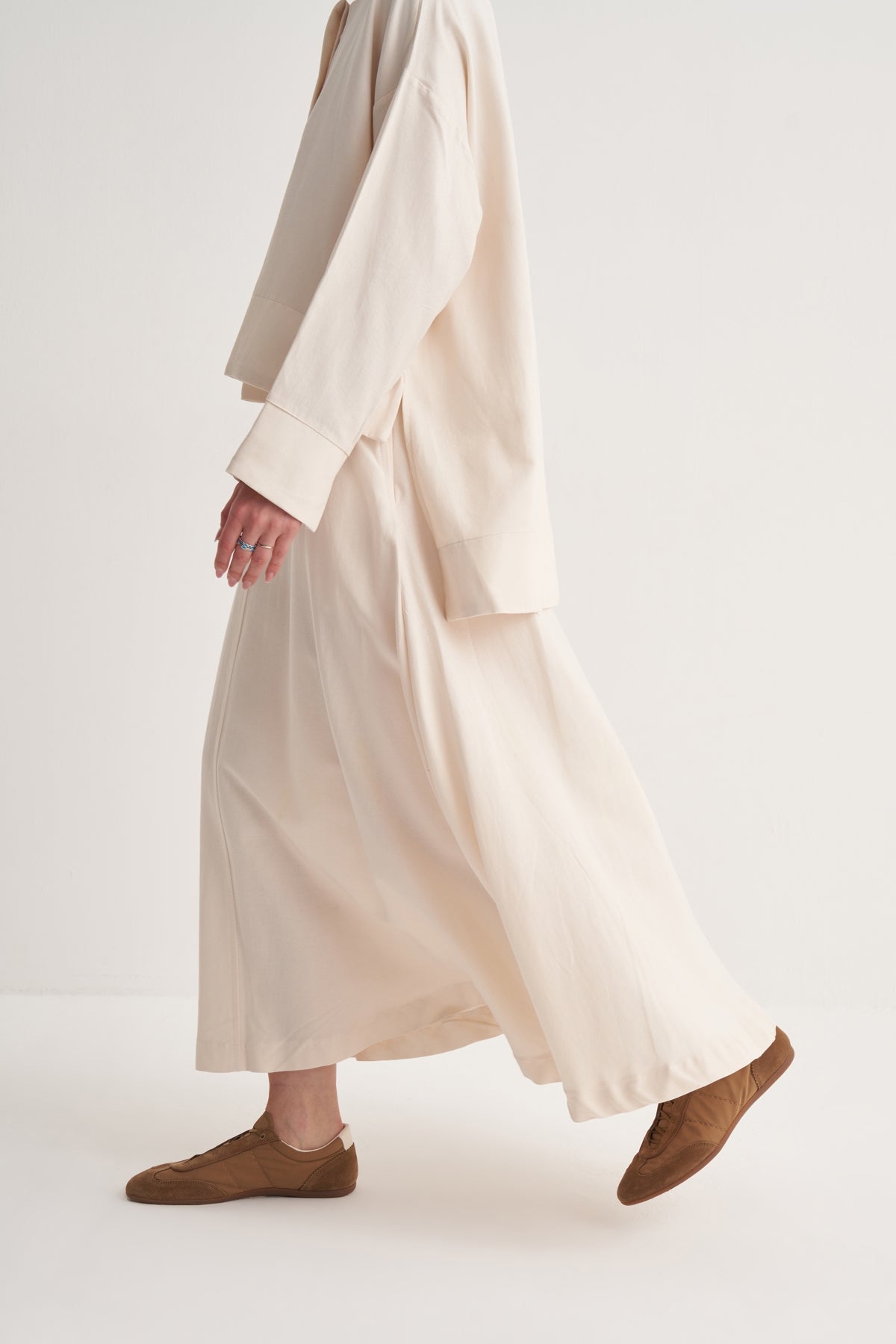 Kadın Dökümlü Pamuk Dikişli Volanlı Etek Kemik