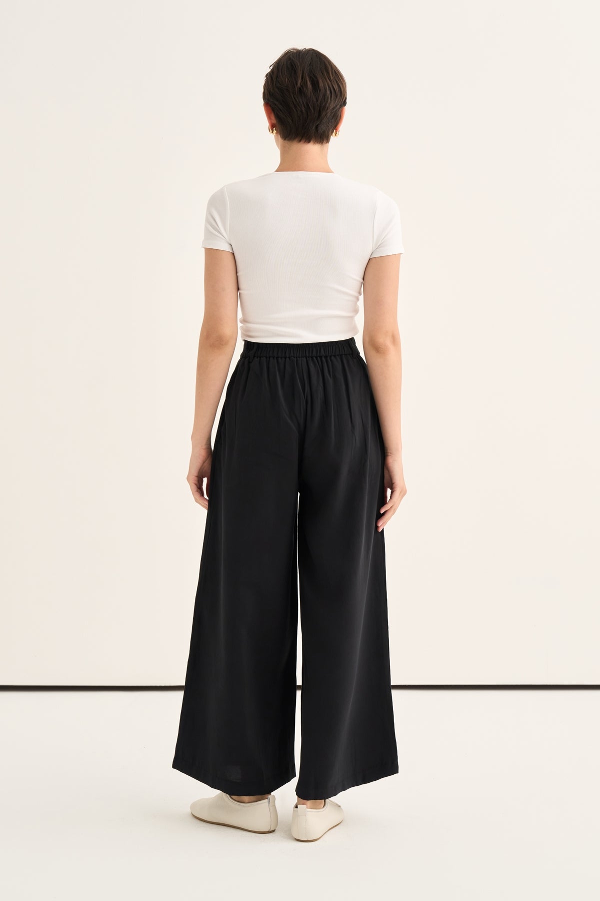 Kadın Modal Pileli Culotte Pantolon Siyah