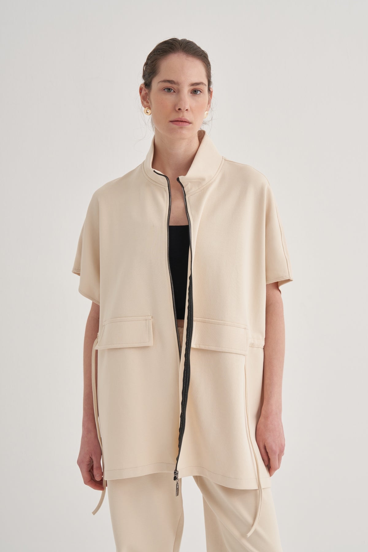 Kadın İnterlok Oversize Yelek Bej