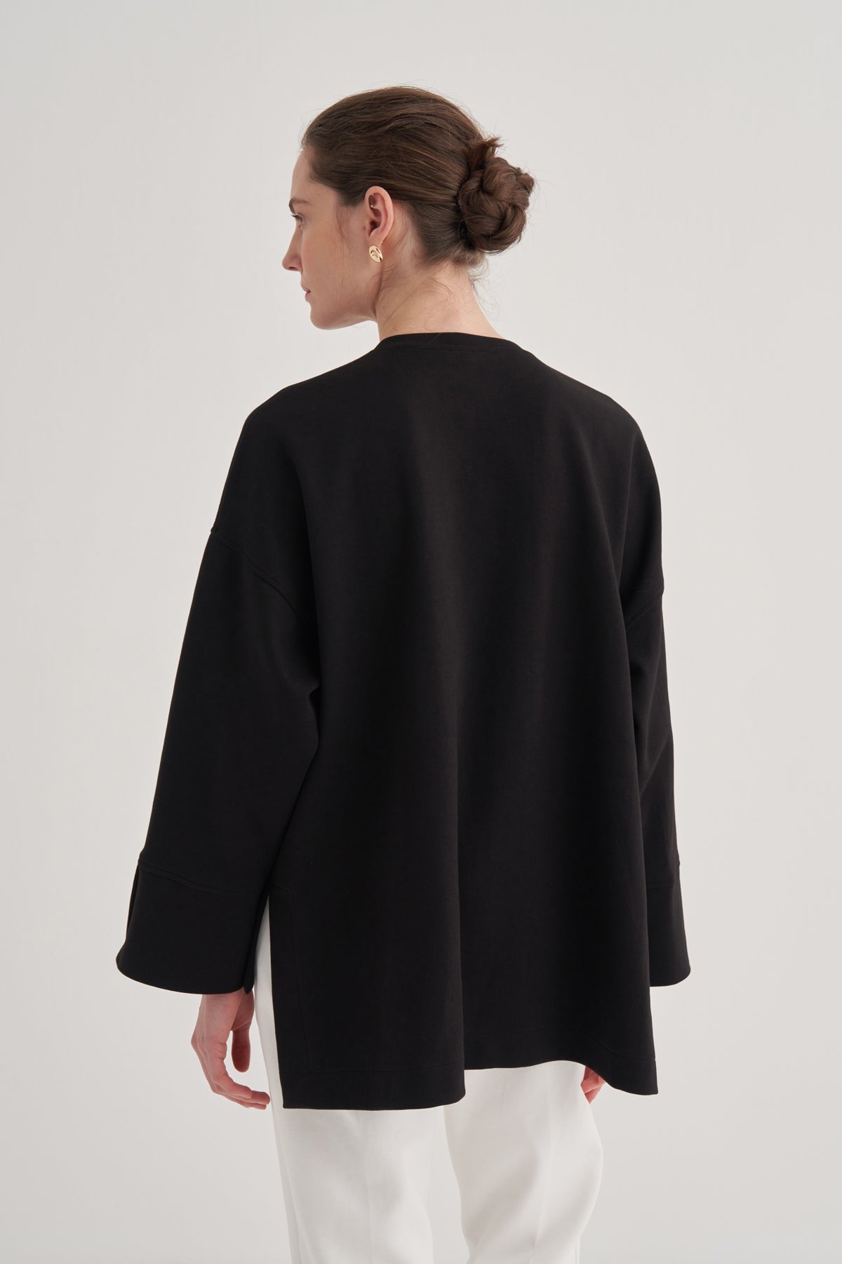 Kadın İnterlok Kol Detaylı Bluz Siyah