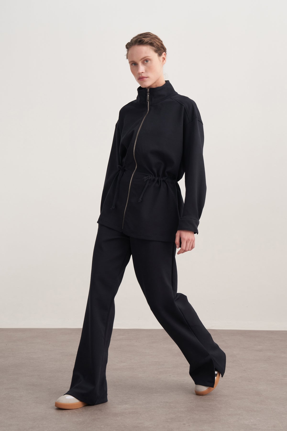 Kadın İnterlok Oversize Spor Ceket Takım Lacivert