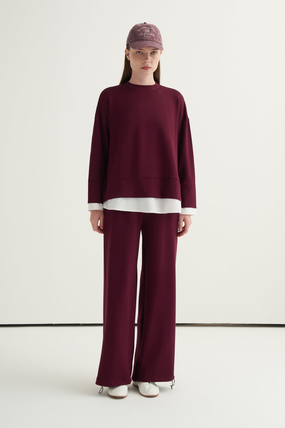 Kontrast Detaylı Sweat Jogger Pantolon Takım Bordo