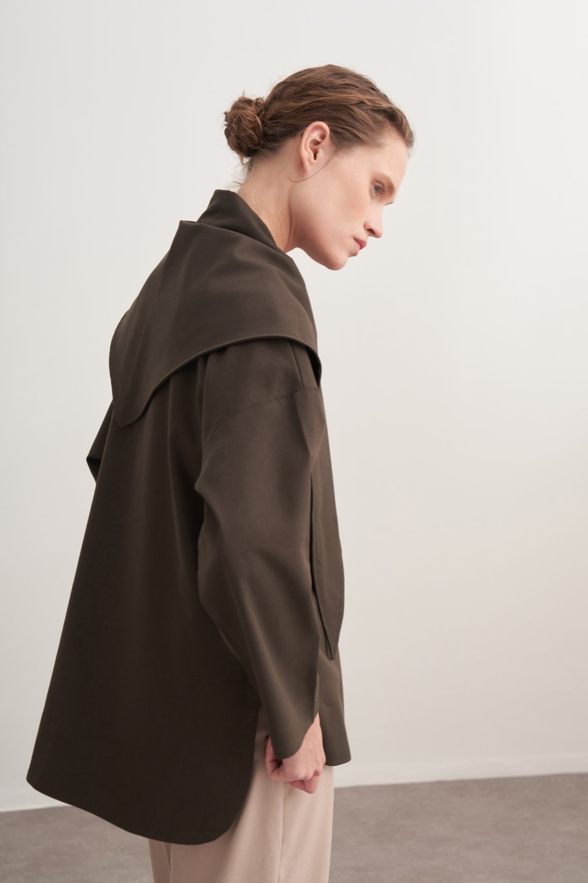 Kadın Gabardin Şal Aksesuarlı Gömlek Ceket Koyu Haki