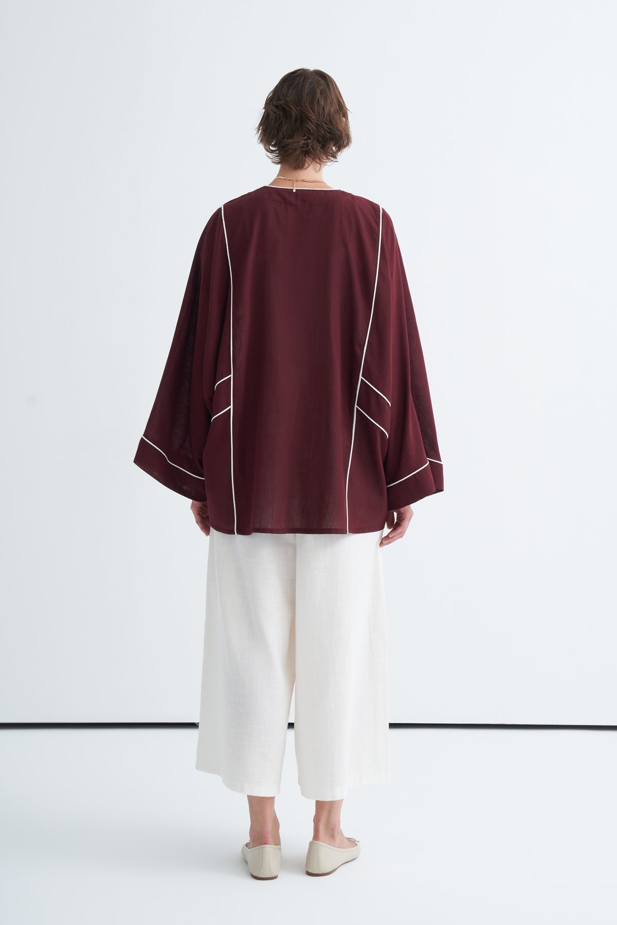 Kadın Kontrast Kimono Pantolon Takım Bordo