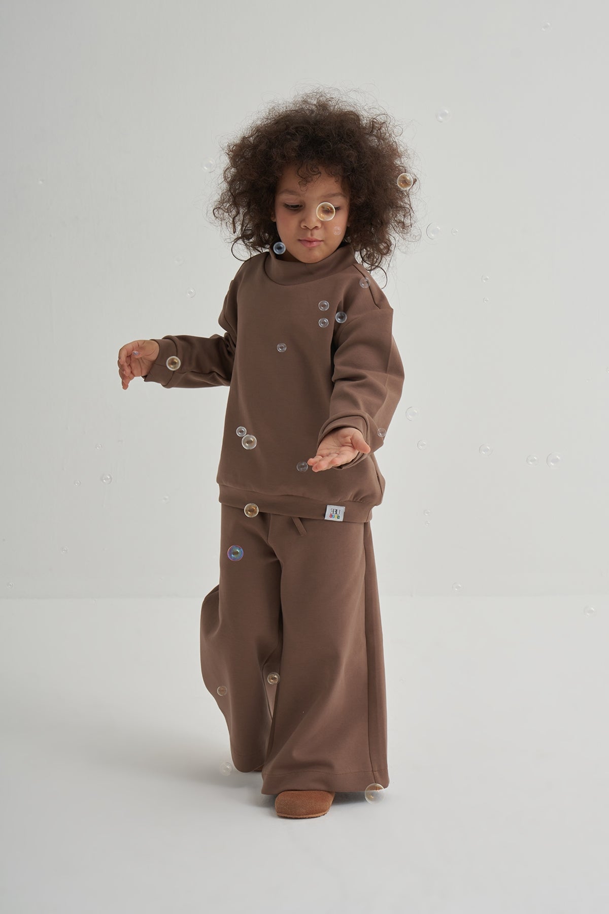 Kız Çocuk İnterlok Rahat Kesim ikili Takım Kahve