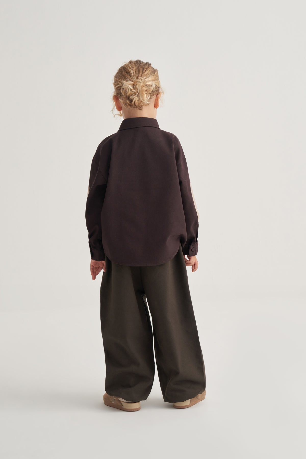 Unisex Çocuk Gabardin Gömlek Kahve