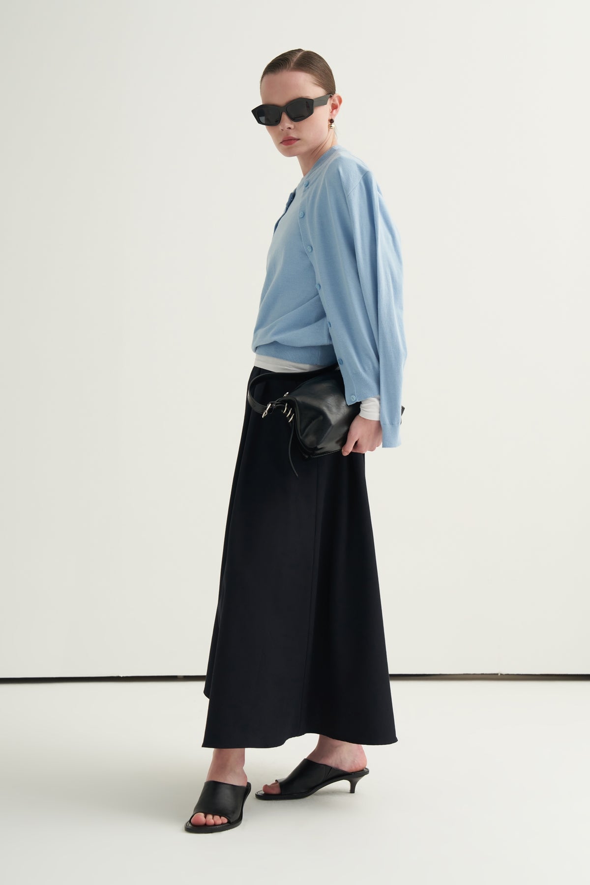 Kadın Gabardin Çift Pile Etek Lacivert