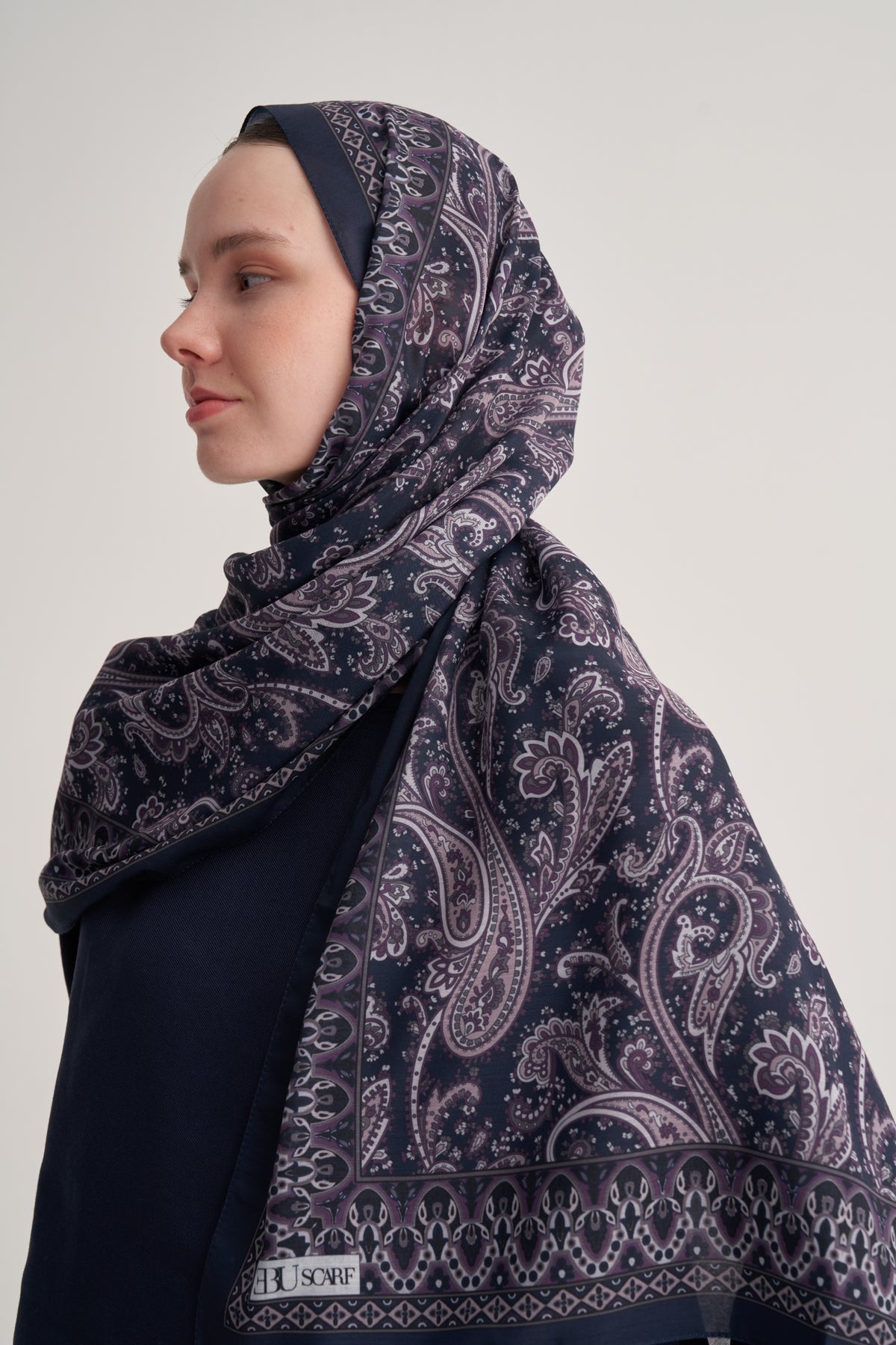 Kadın Soft Lily Desen Şal Lacivert