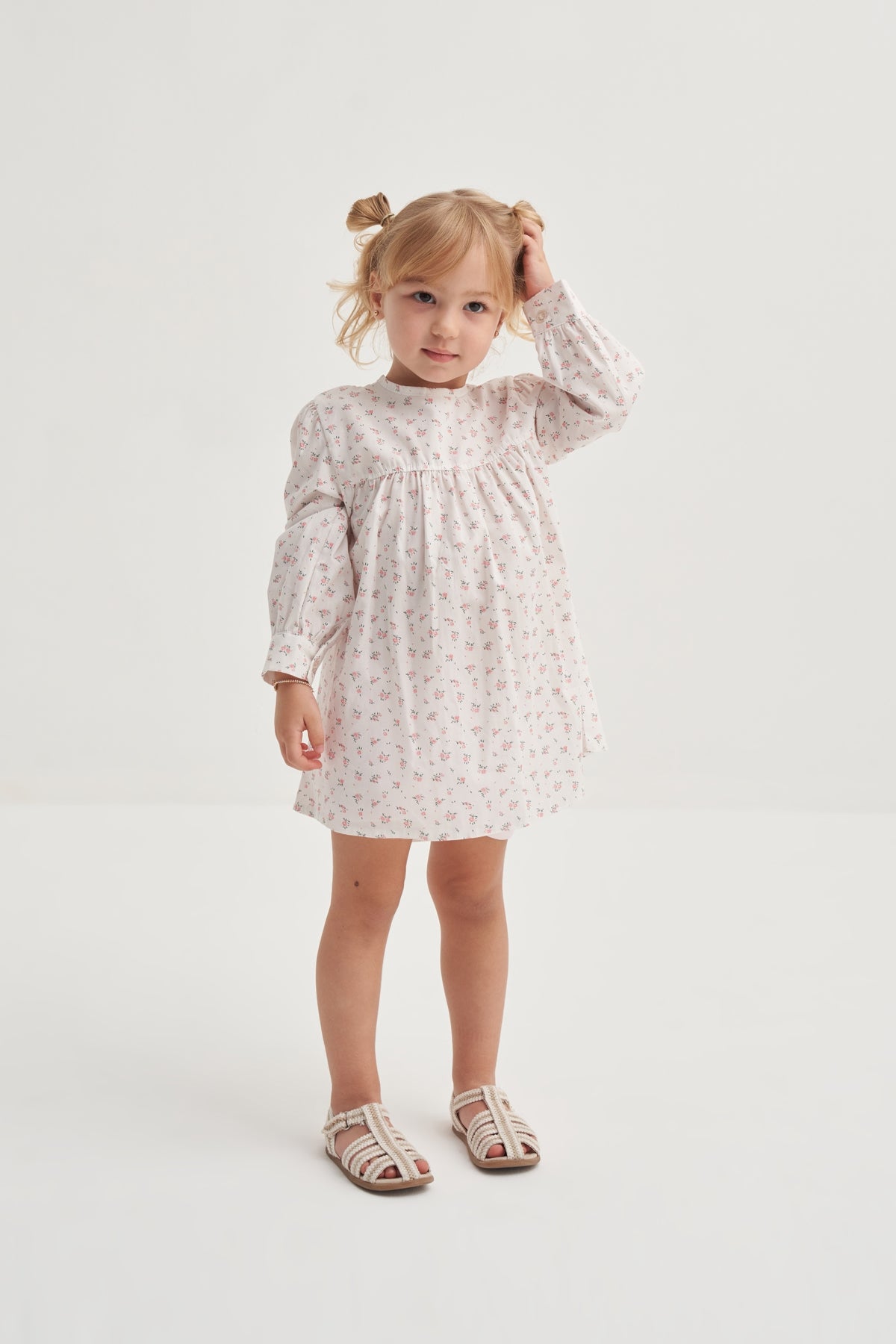 Kız Çocuk Poplin Elbise Pembe Çıtır Çiçek Desenli