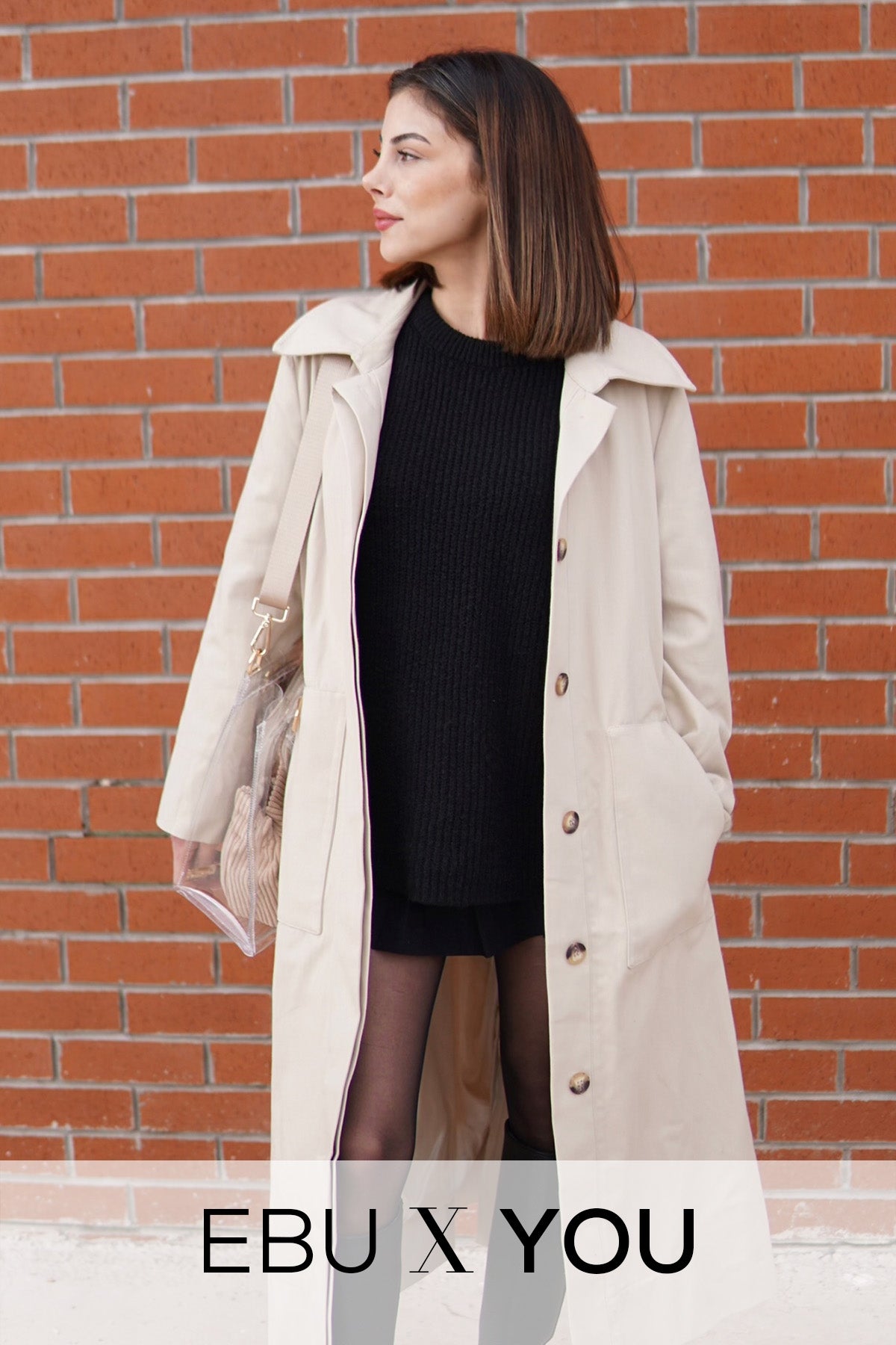 Kadın Oversize Düz Kapama Trençkot Bej