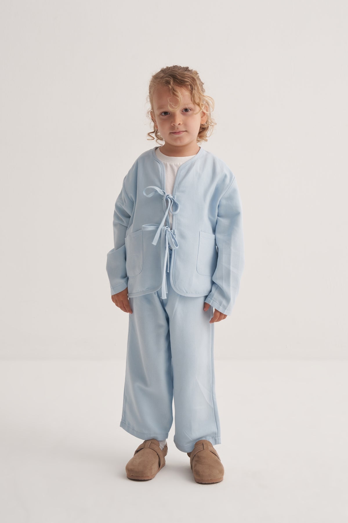 Unisex Çocuk Dökümlü Pamuklu Kimono Mavi