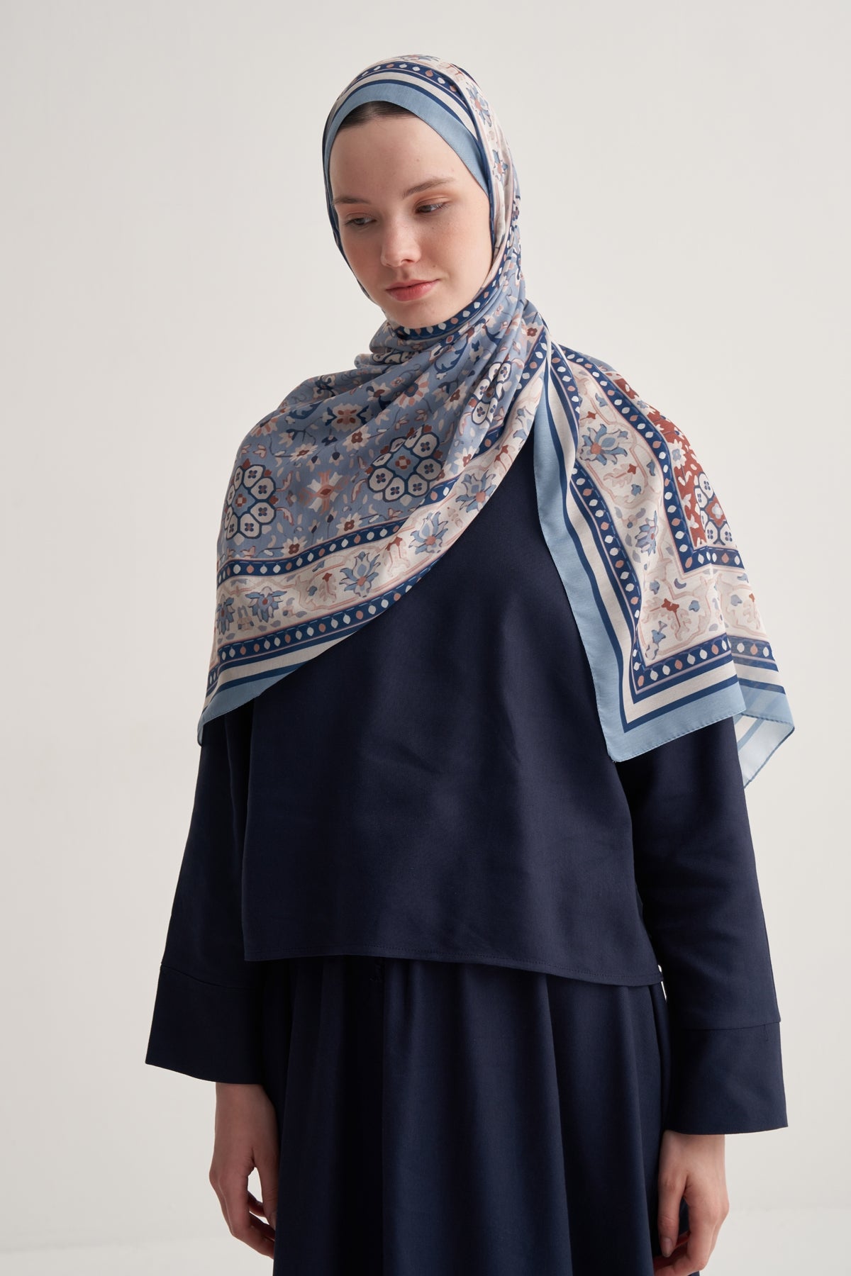 Kadın Soft Daisy Desen Şal Mavi