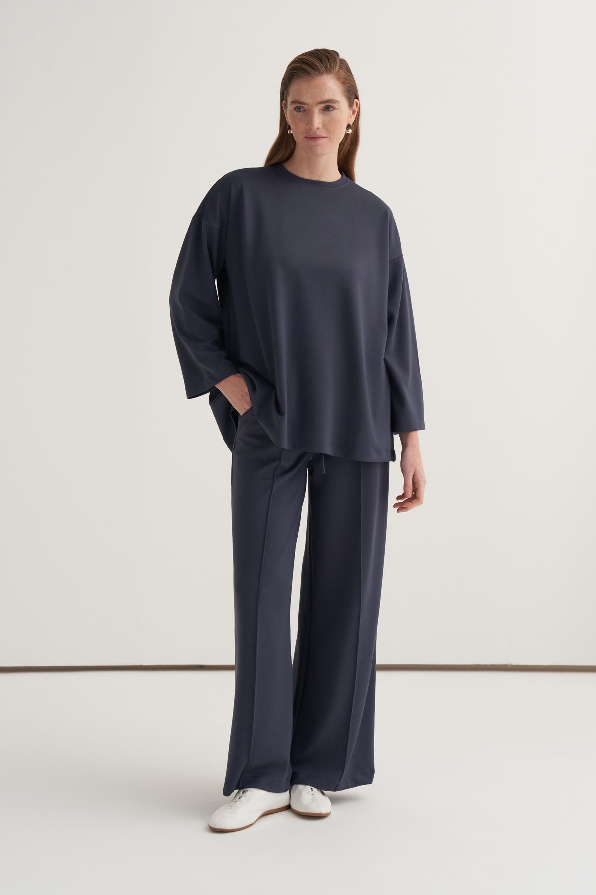 Kadın Basic Pantolonlu Sweat Takım Füme