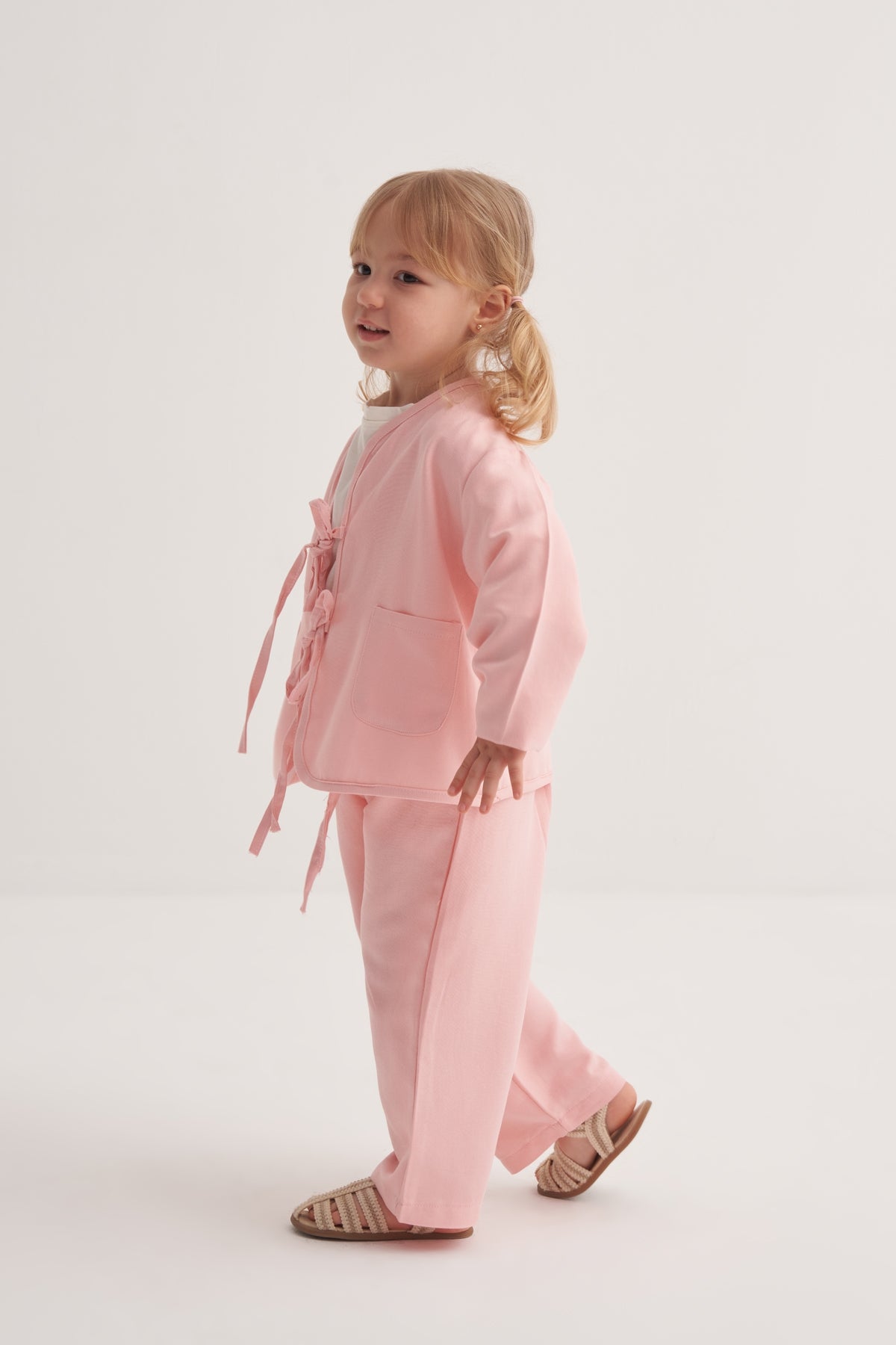 Unisex Çocuk Dökümlü Pamuklu Kimono Pembe