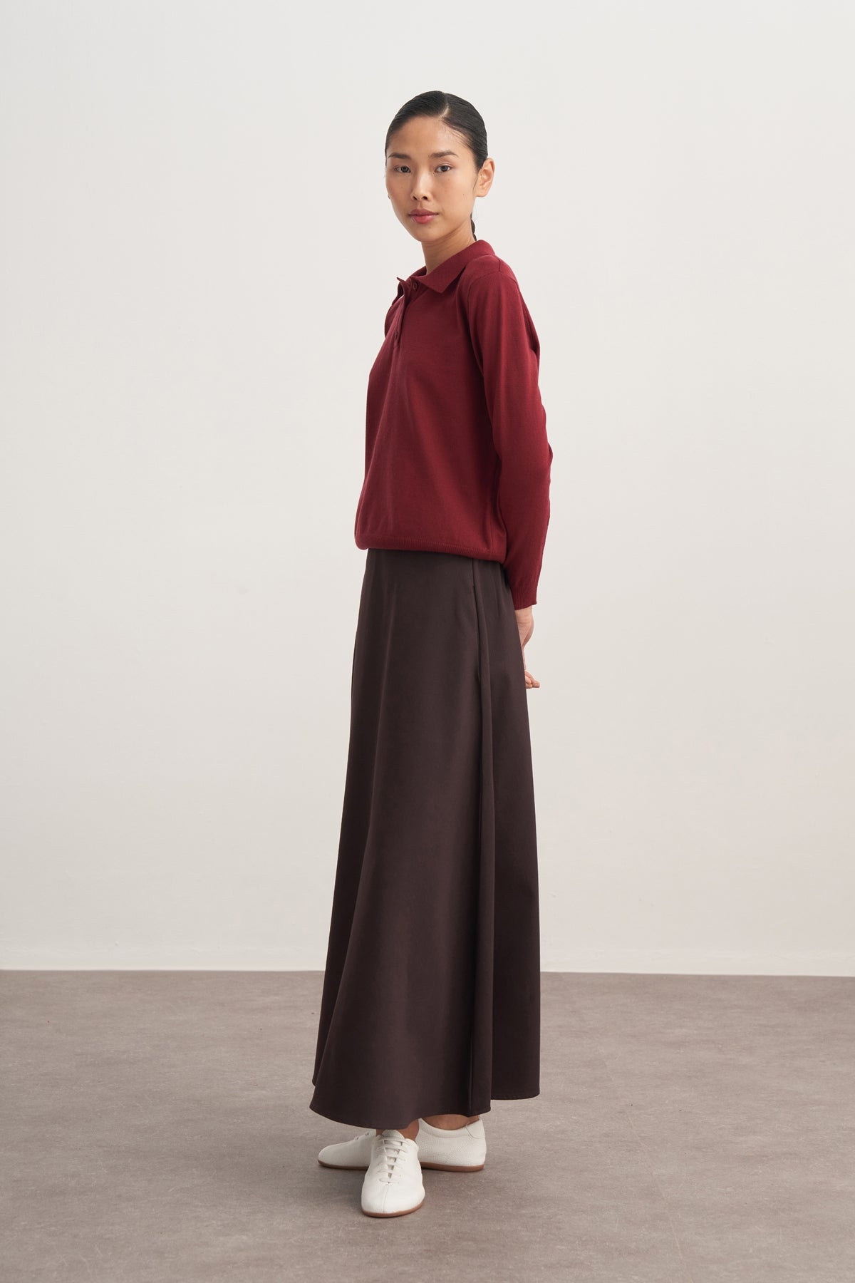 Kadın Polo Yaka Viskon Triko Kazak Bordo