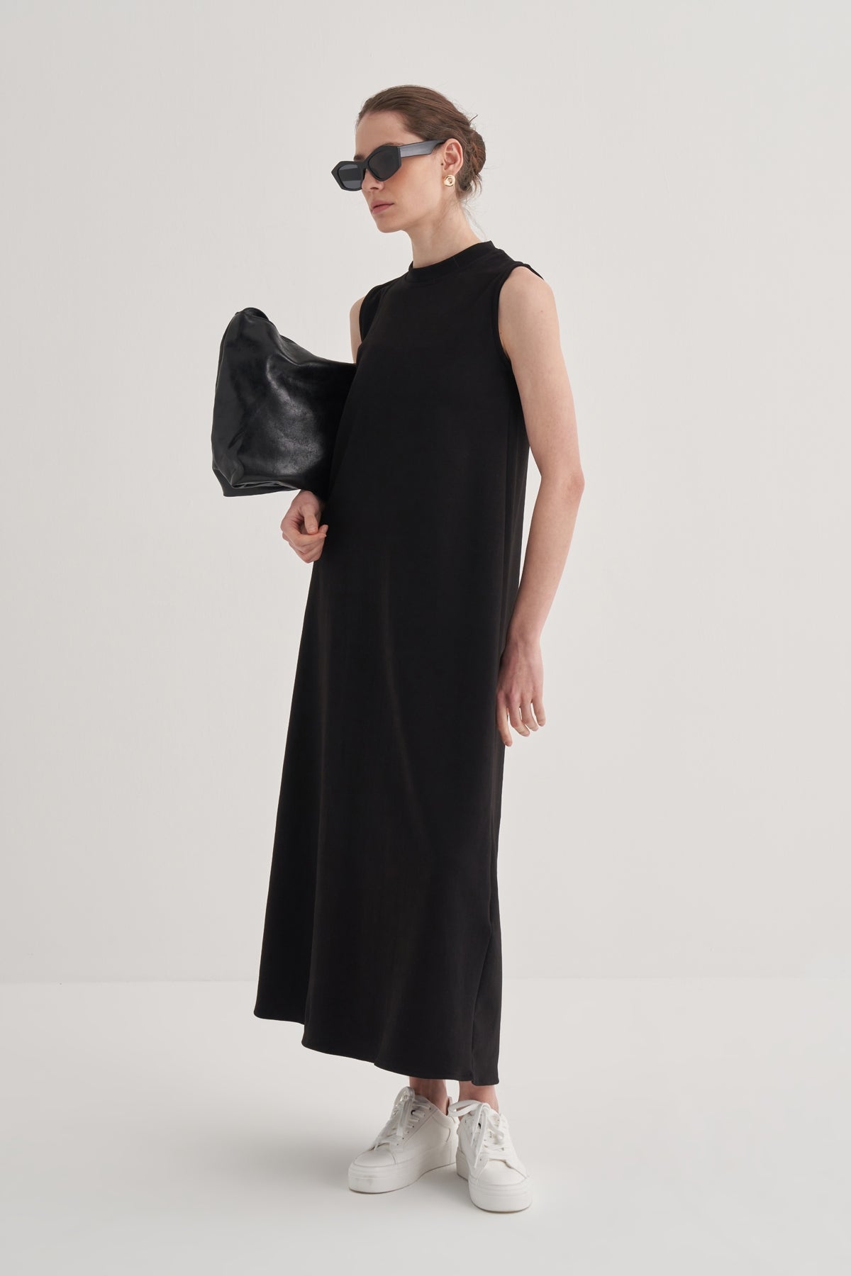 Kadın İnterlok Sıfır Kol Elbise Siyah