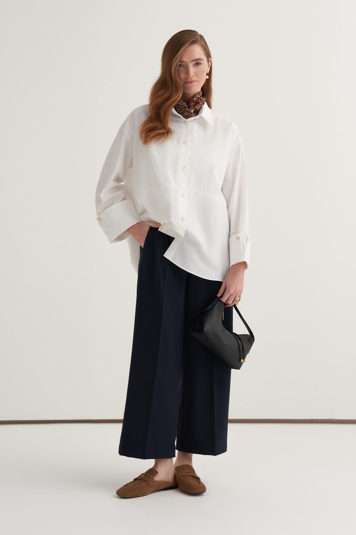 Kadın Oversize Kol Düğmeli Gömlek Ekru