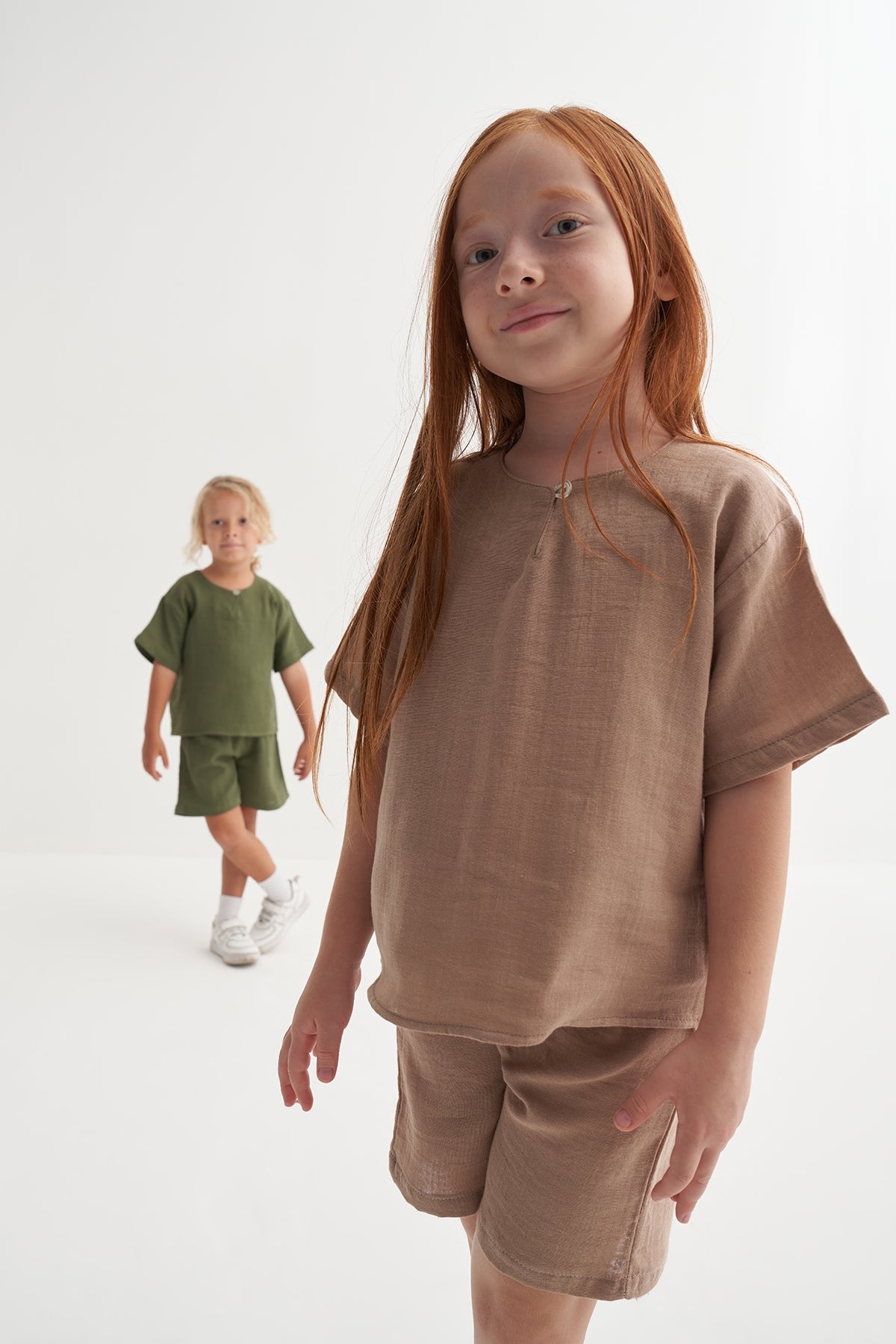 Unisex Çocuk Müslin Takım Vizon