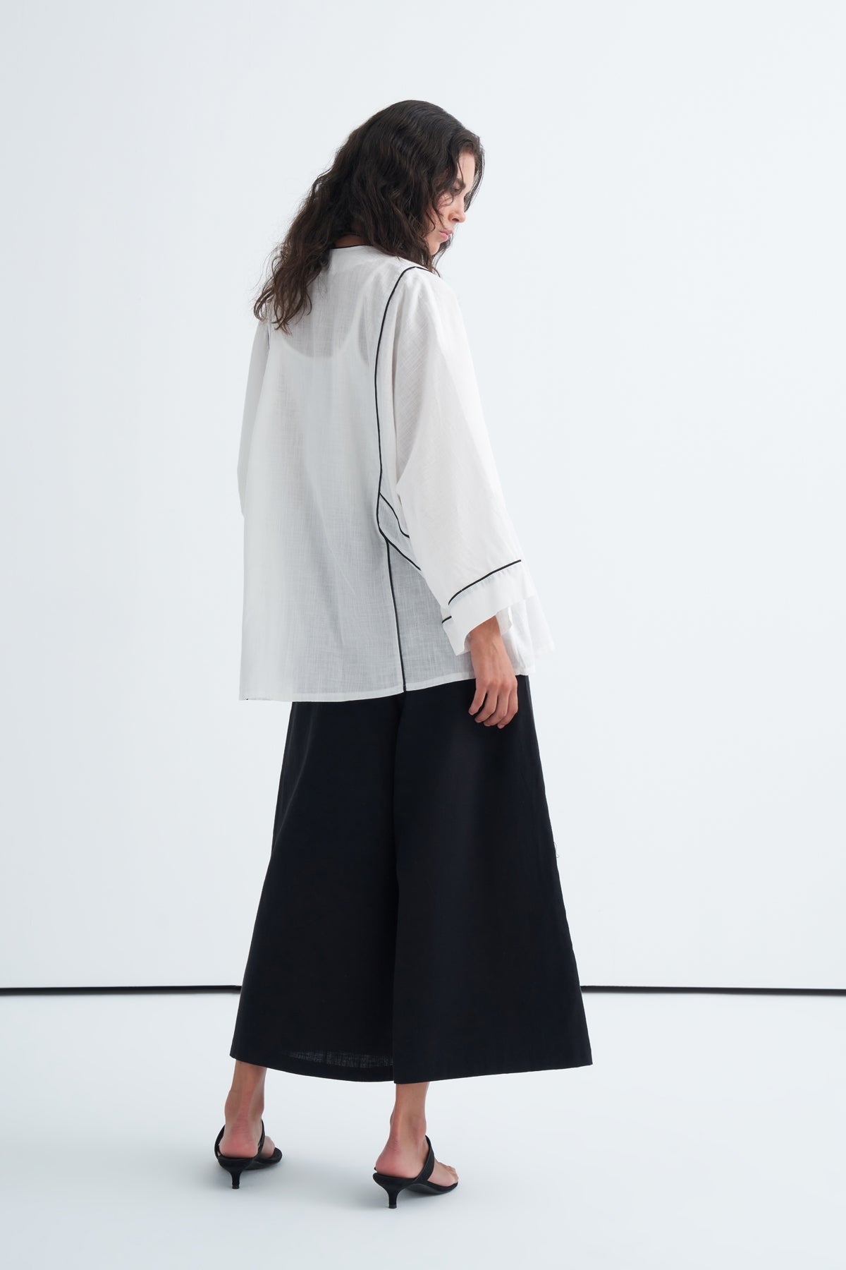 Kadın Kontrast Kimono Pantolon Takım Ekru