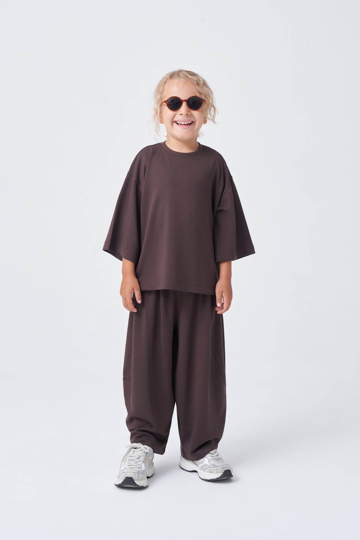 Unisex Çocuk Bol Kesimli Rahat Takım Kahve