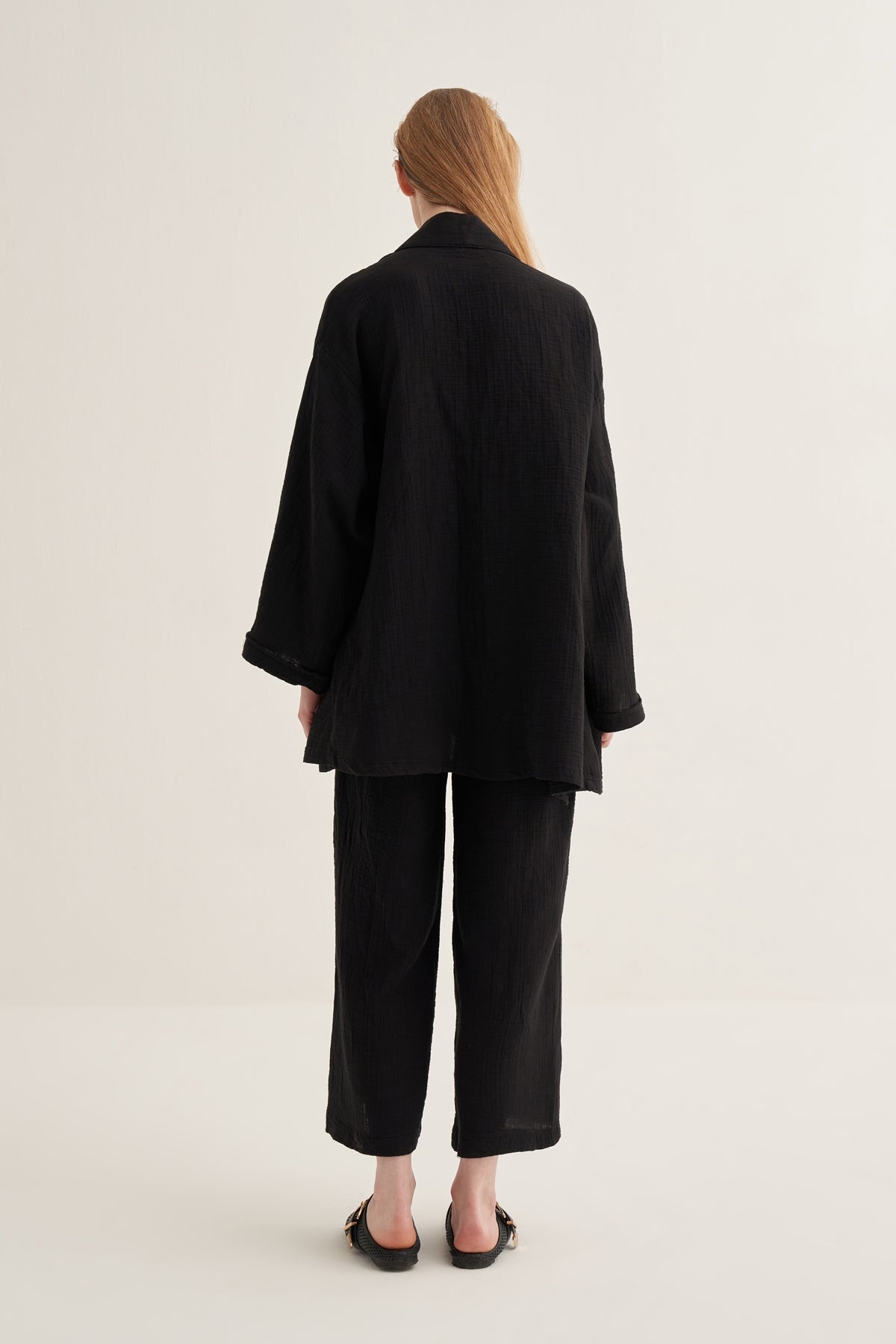 Kadın Müslin Kimono Takım Siyah