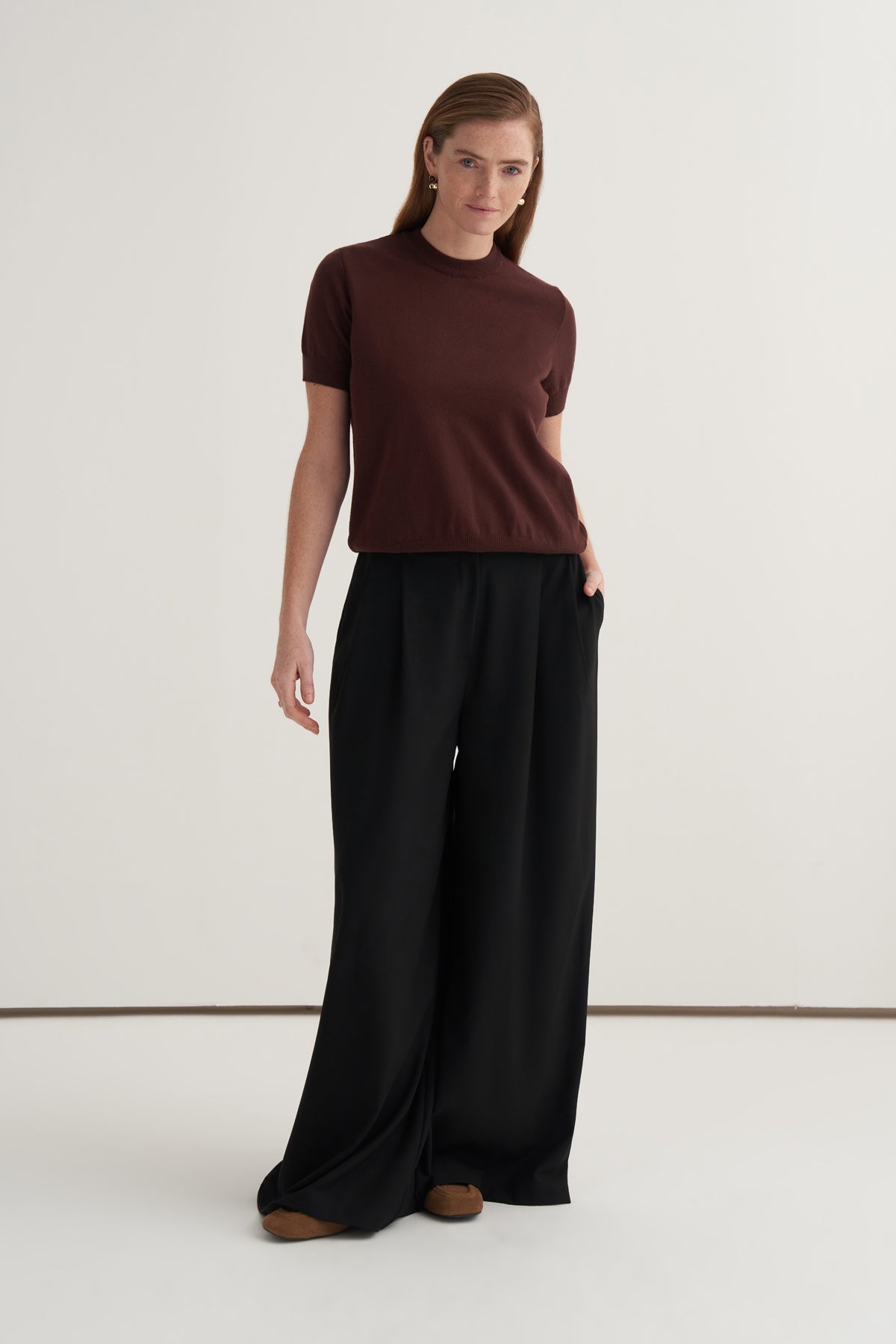 Kadın Çift Pileli Bol Paça Palazzo Pantolon Siyah