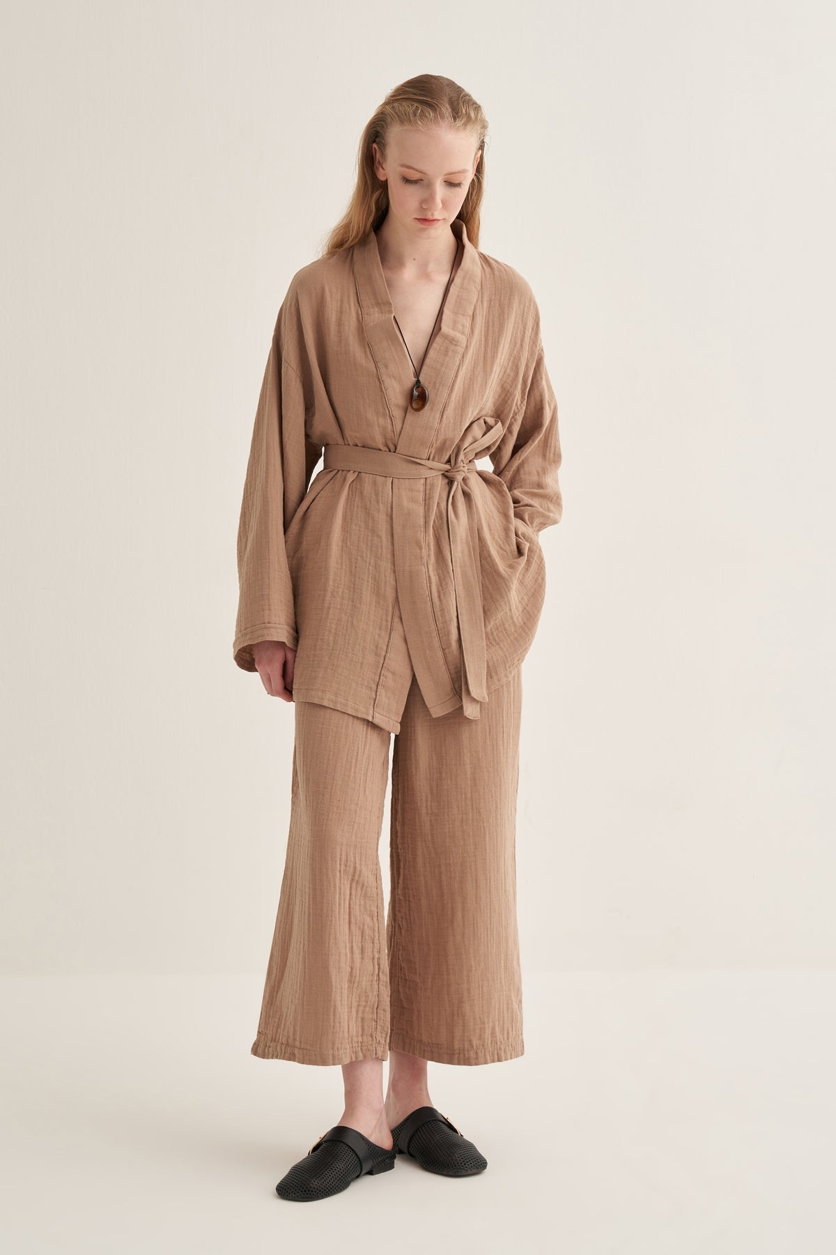 Kadın Müslin Kimono Takım Vizon
