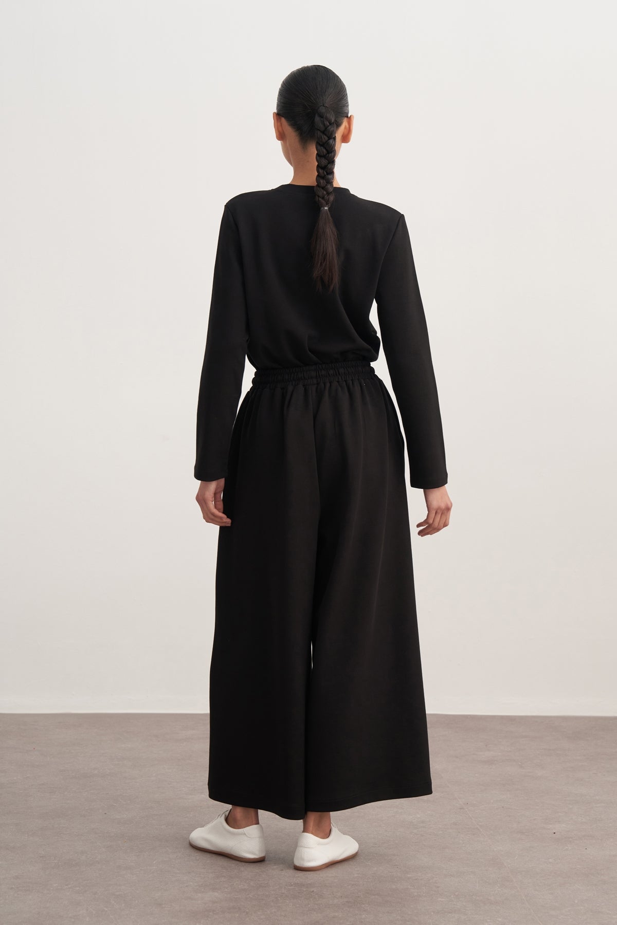 Kadın İnterlok Bol Paçalı Pantolon Siyah