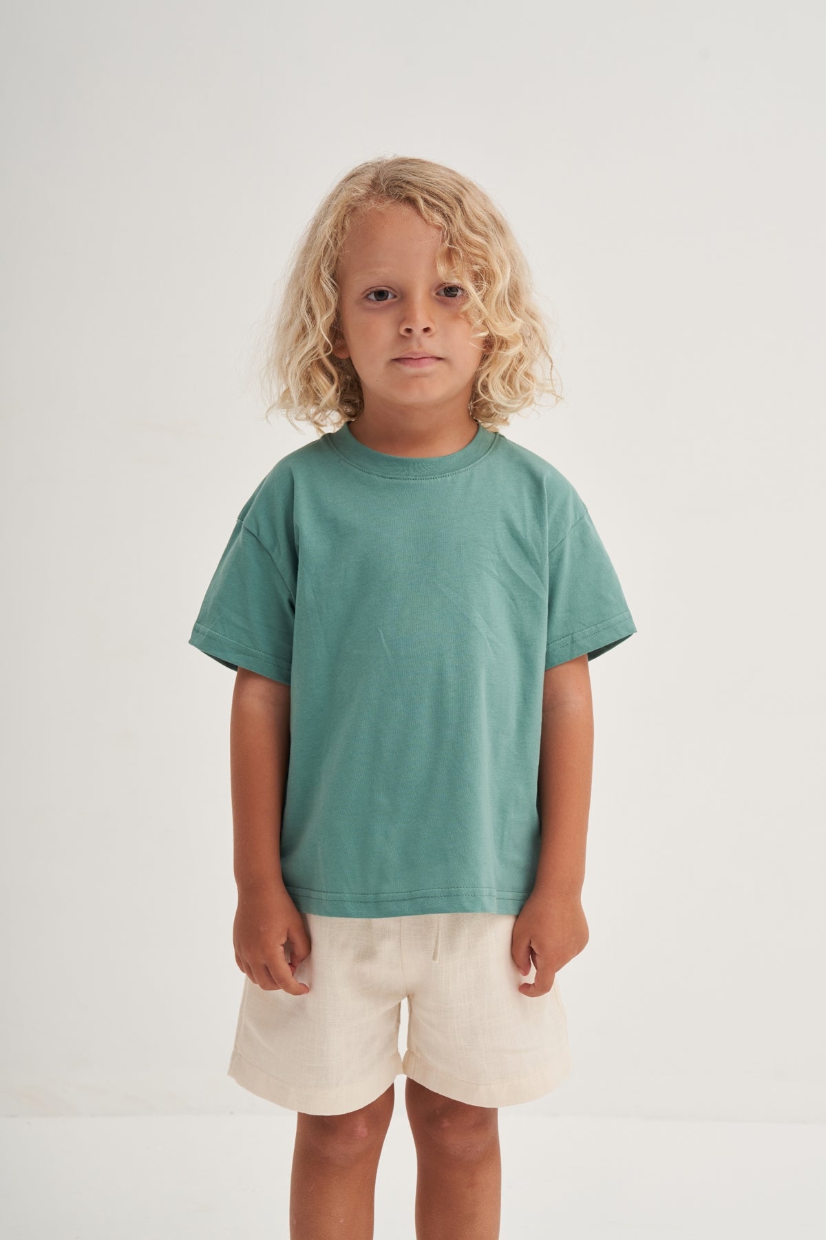 Unisex Çocuk Örme Kısa Kollu Tshirt Yeşil