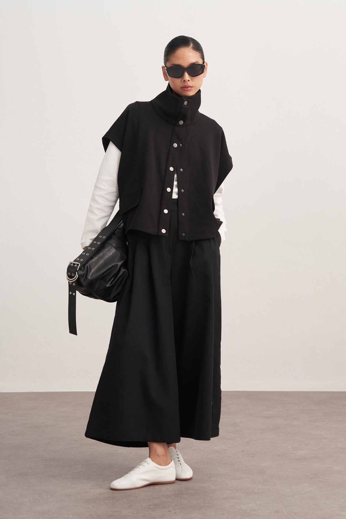 Kadın Gabardin Çift Pile Pantolon Siyah