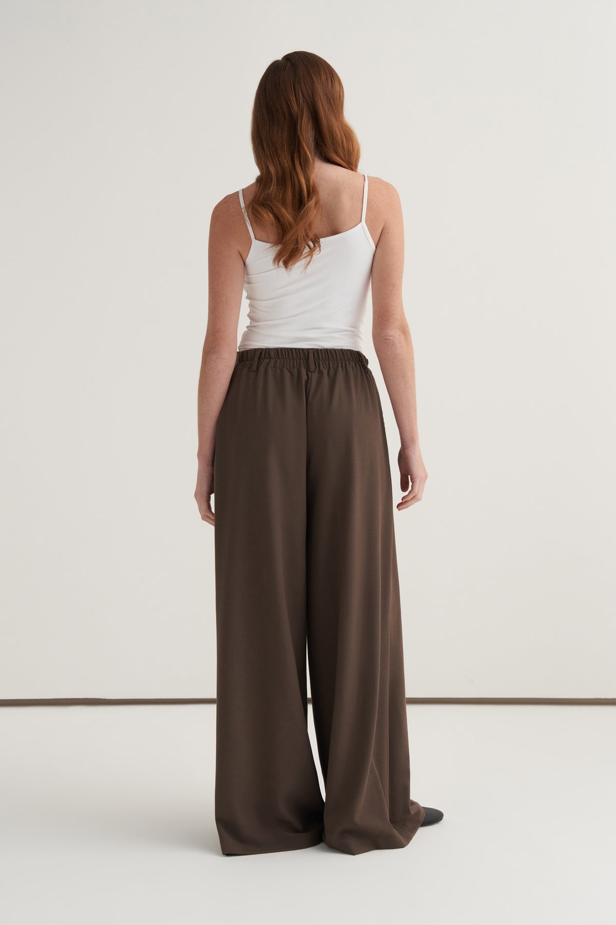 Kadın Çift Pileli Bol Paça Palazzo Pantolon Koyu Vizon