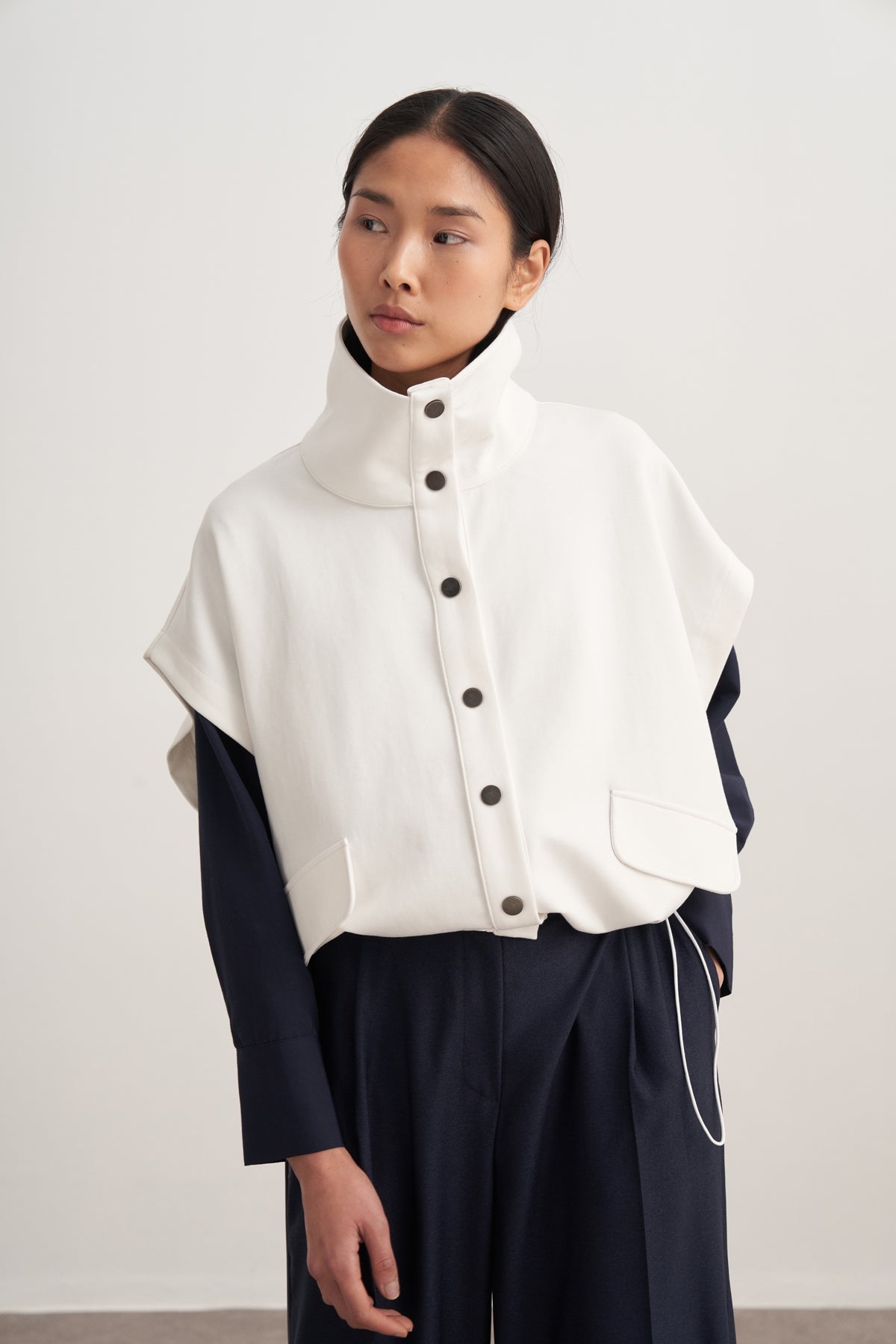 Kadın İnterlok Yüksek Yakalı Yelek Ekru