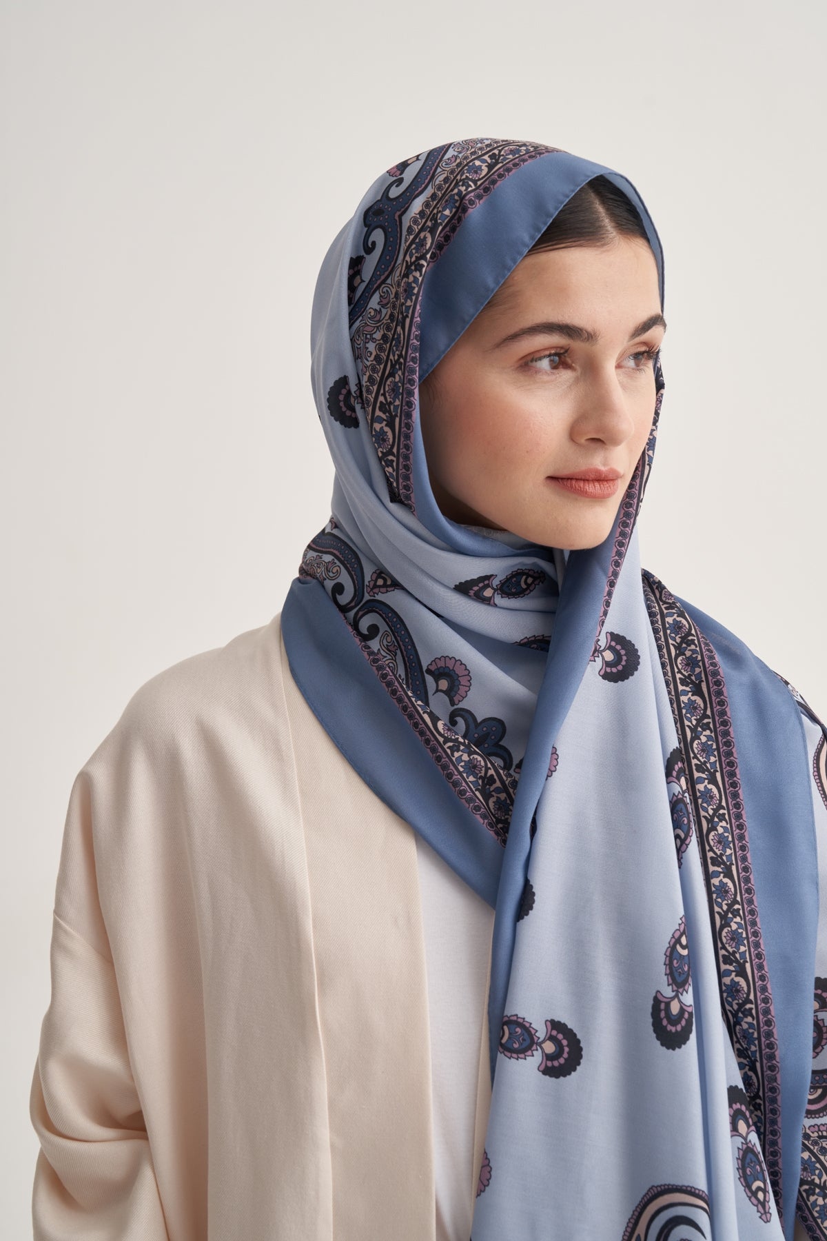 Kadın İpeksi Aster Desen Şal Soft Mavi