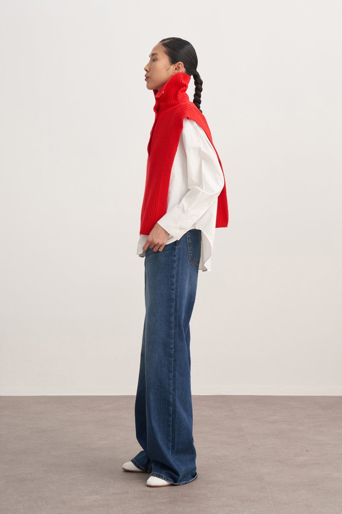 Kadın Düğmeli Triko Süveter Kırmızı