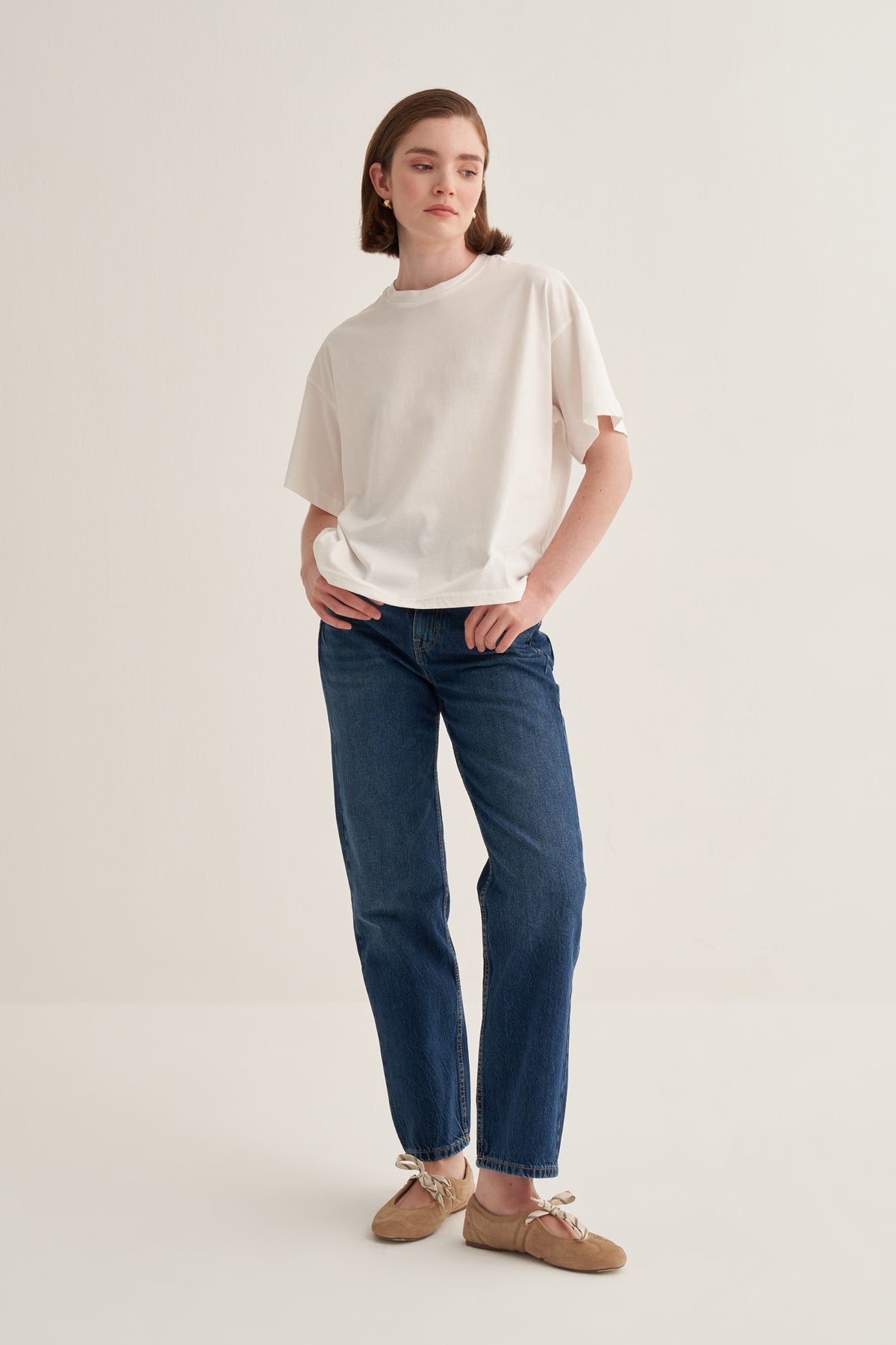 Kadın Oversize Tişört Ekru