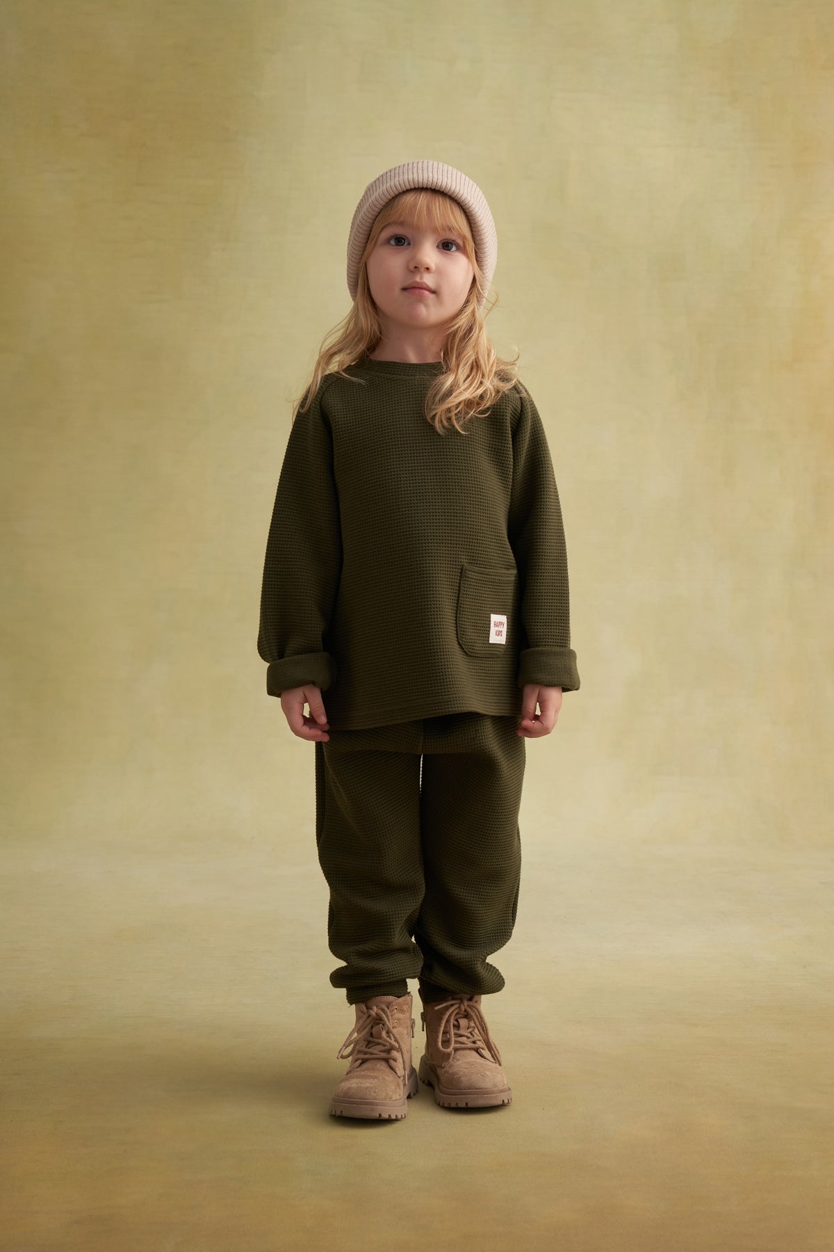 Unisex Çocuk Waffle Takım Yeşil