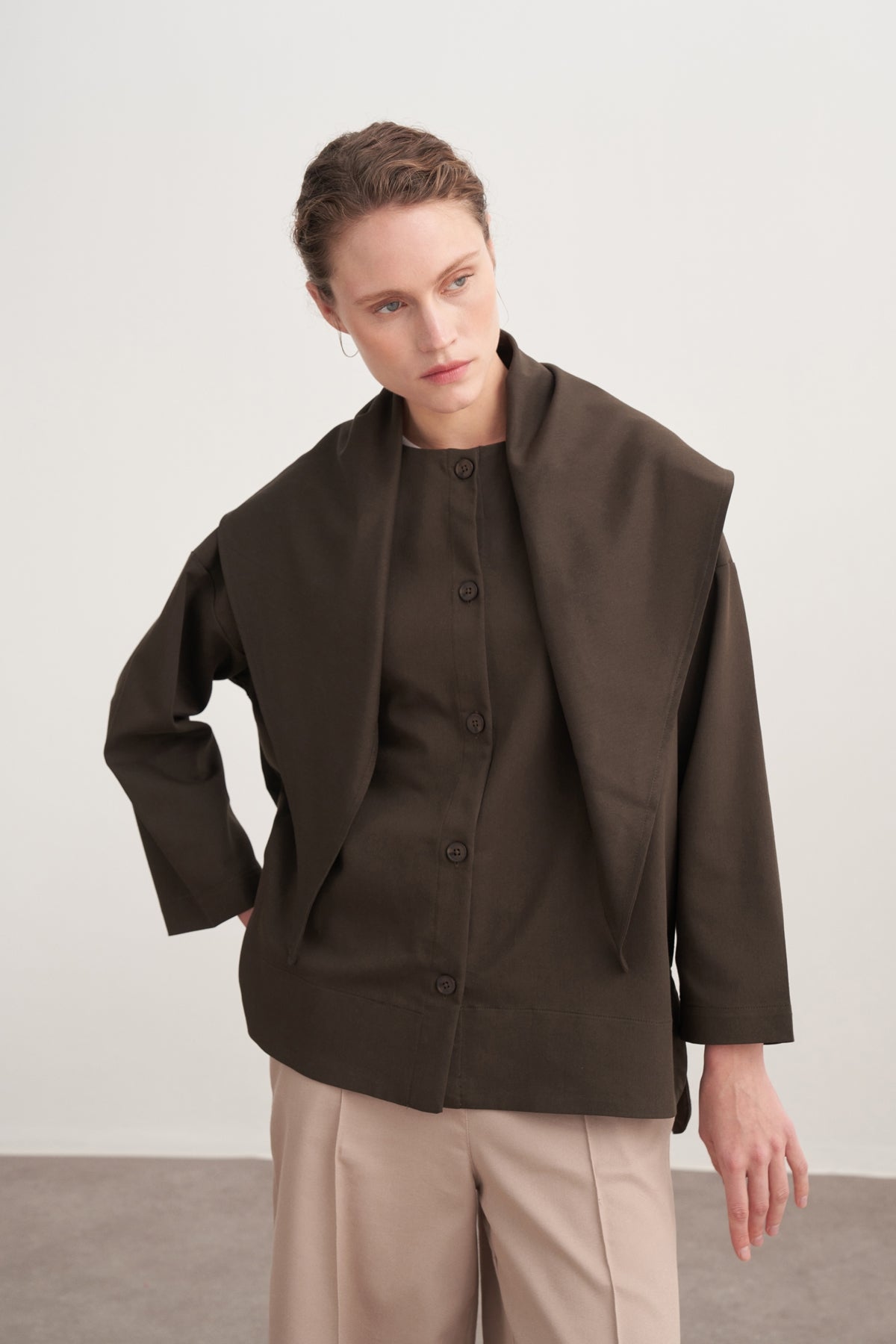 Kadın Gabardin Ceket Gömlek Koyu Haki