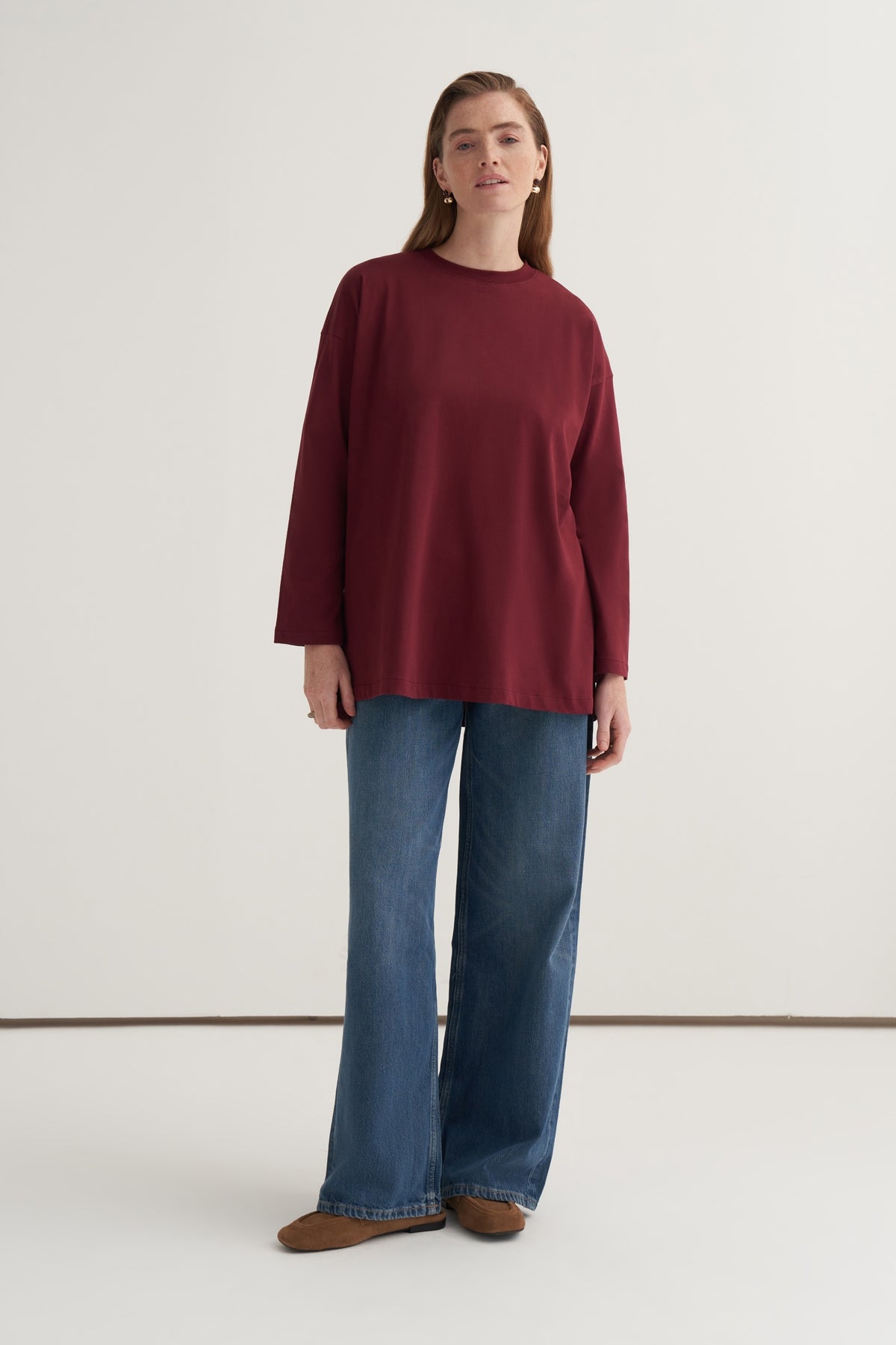 Kadın Basic Uzun Kollu Sweat Bordo