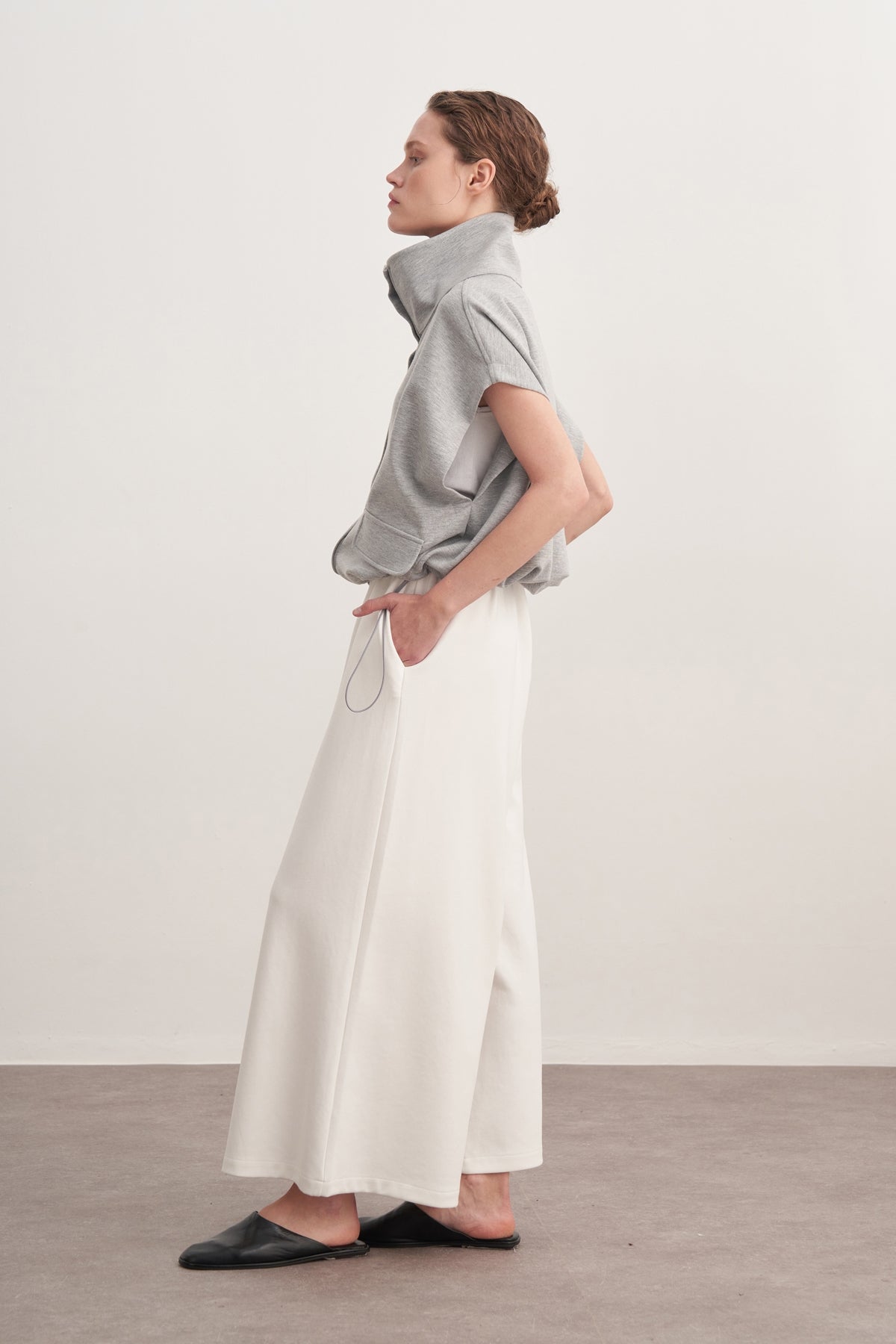 Kadın İnterlok Yüksek Yakalı Yelek Gri Melanj