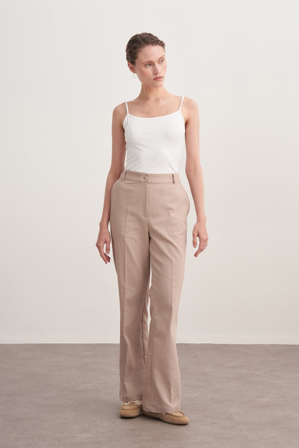 Kadın Gabardin Palazzo Pantolon Bej