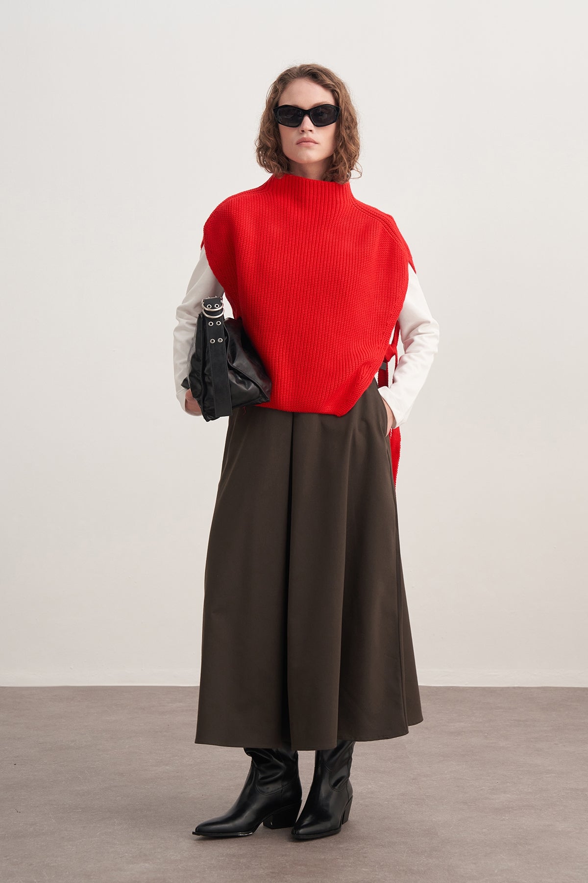 Kadın Gabardin Pilikaşe Etek Koyu Haki