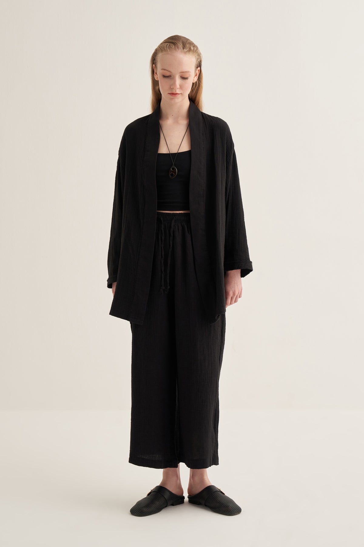 Kadın Müslin Kimono Takım Siyah