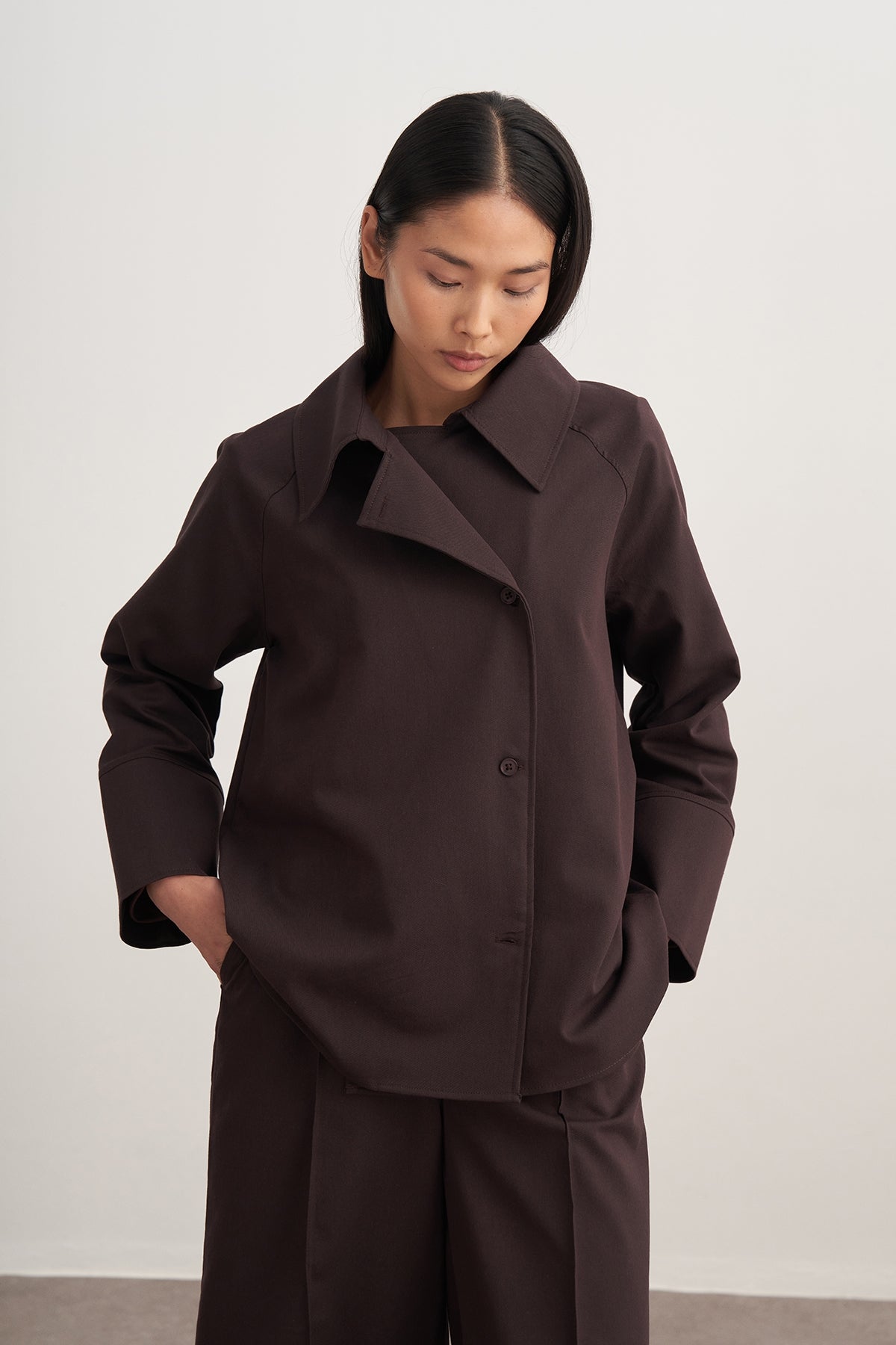 Kadın Gabardin Kruvaze Gömlek Kahve