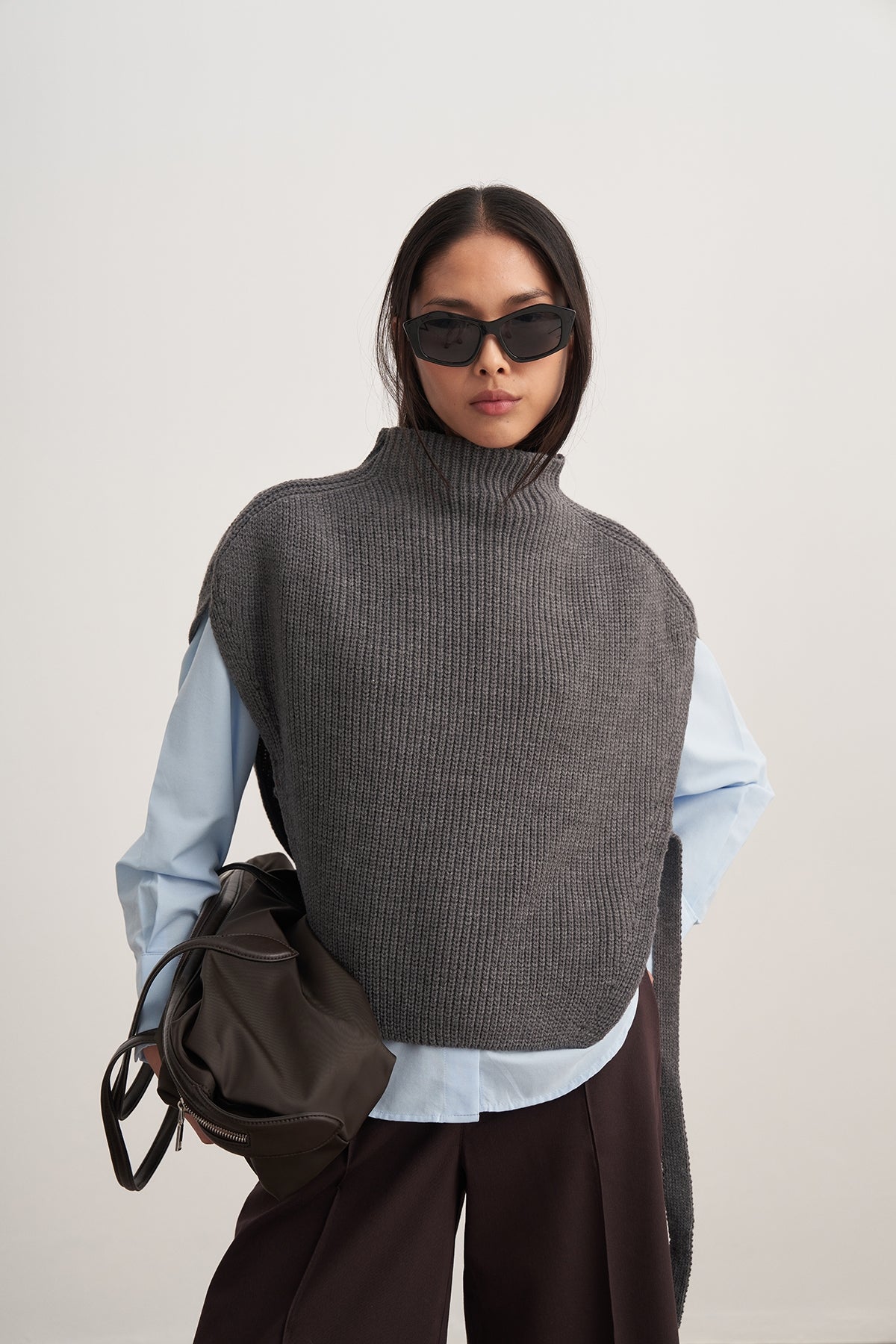 Kadın Bağlama Detaylı Triko Süveter Antrasit